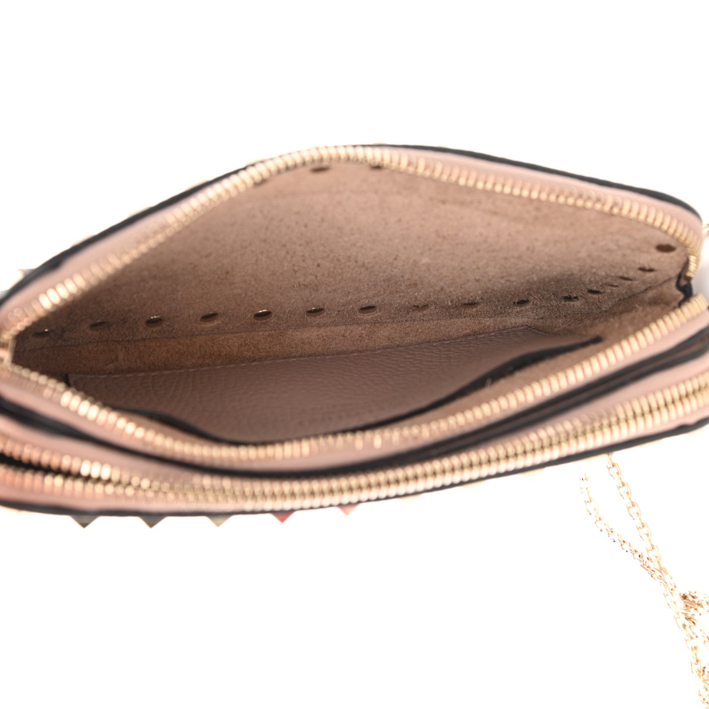 Pebbled Calfskin Rockstud Double Zip Camera Crossbody Bag Poudre