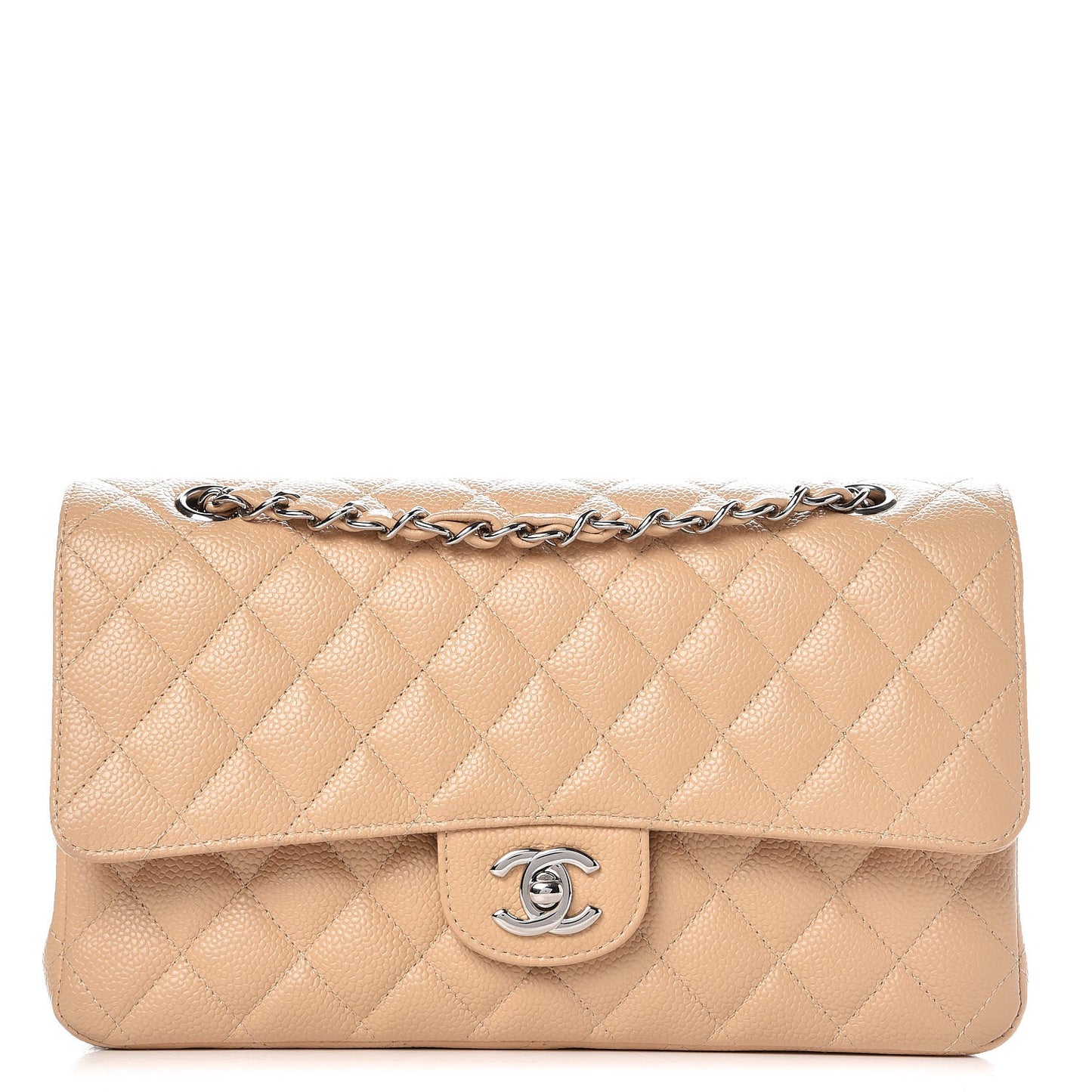 Caviar Quilted Medium Double Flap Beige Clair