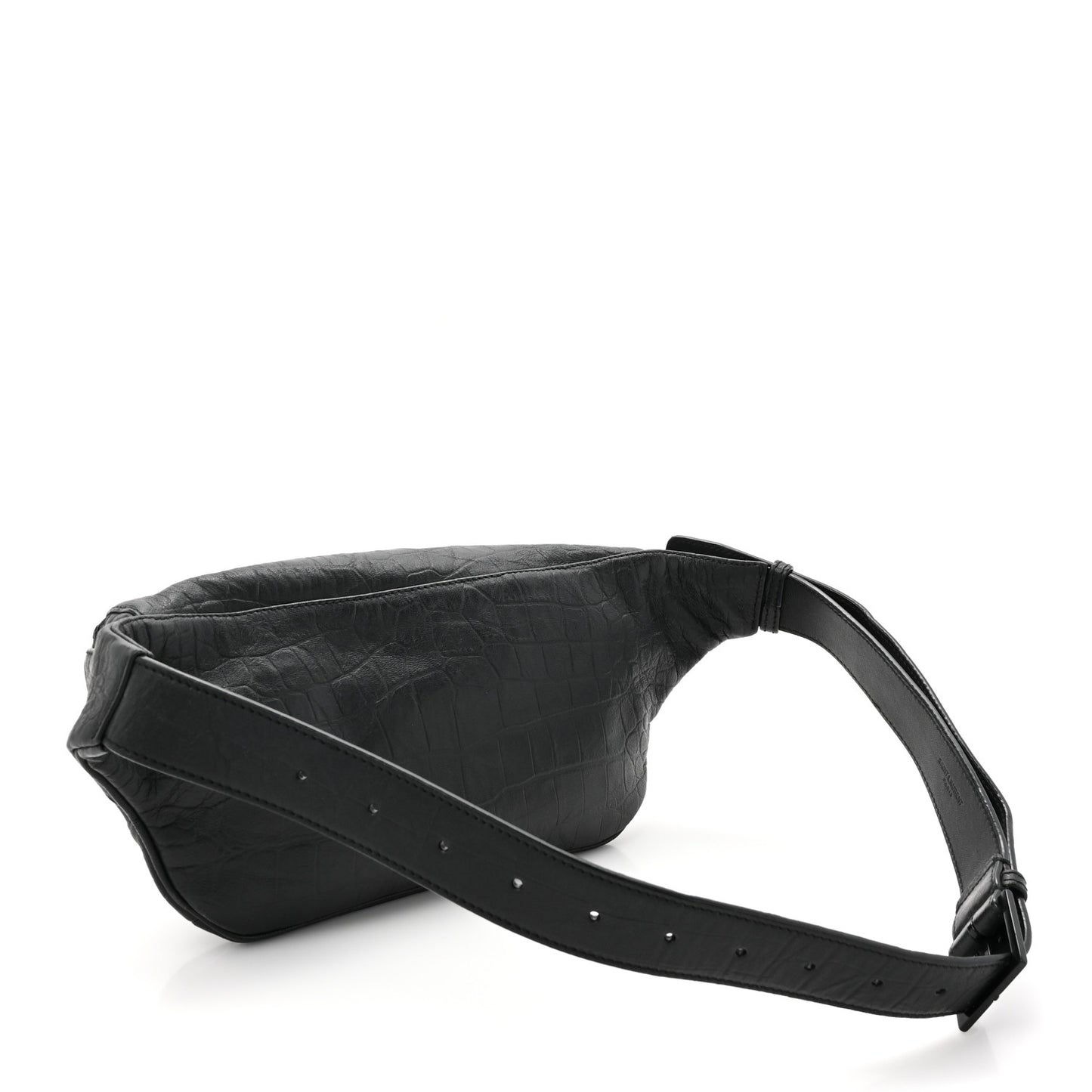 Calfskin Crocodile Embossed Monogram Belt Bag Black