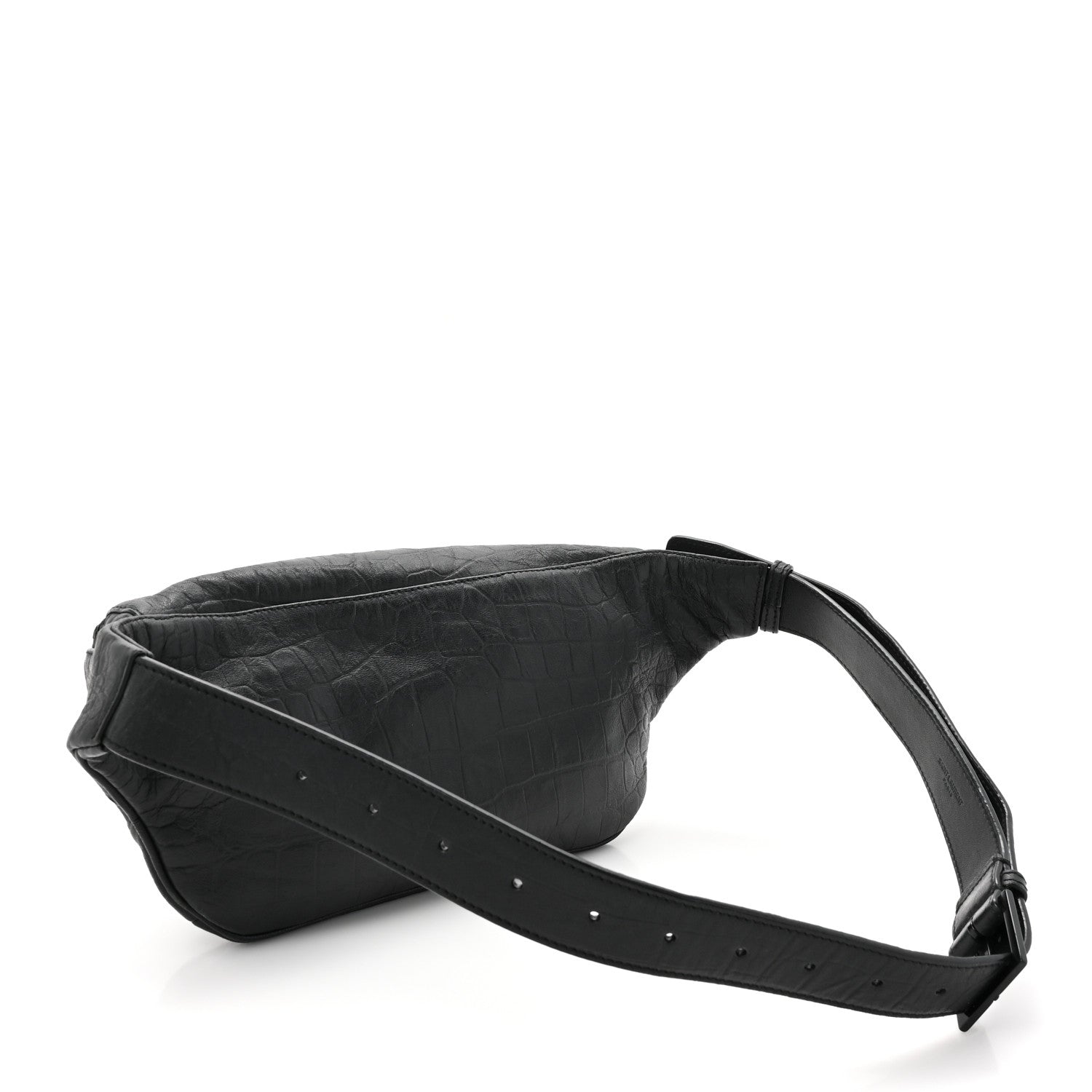 Saint Laurent Calfskin Crocodile Embossed Monogram Belt Bag Black 2 of 12