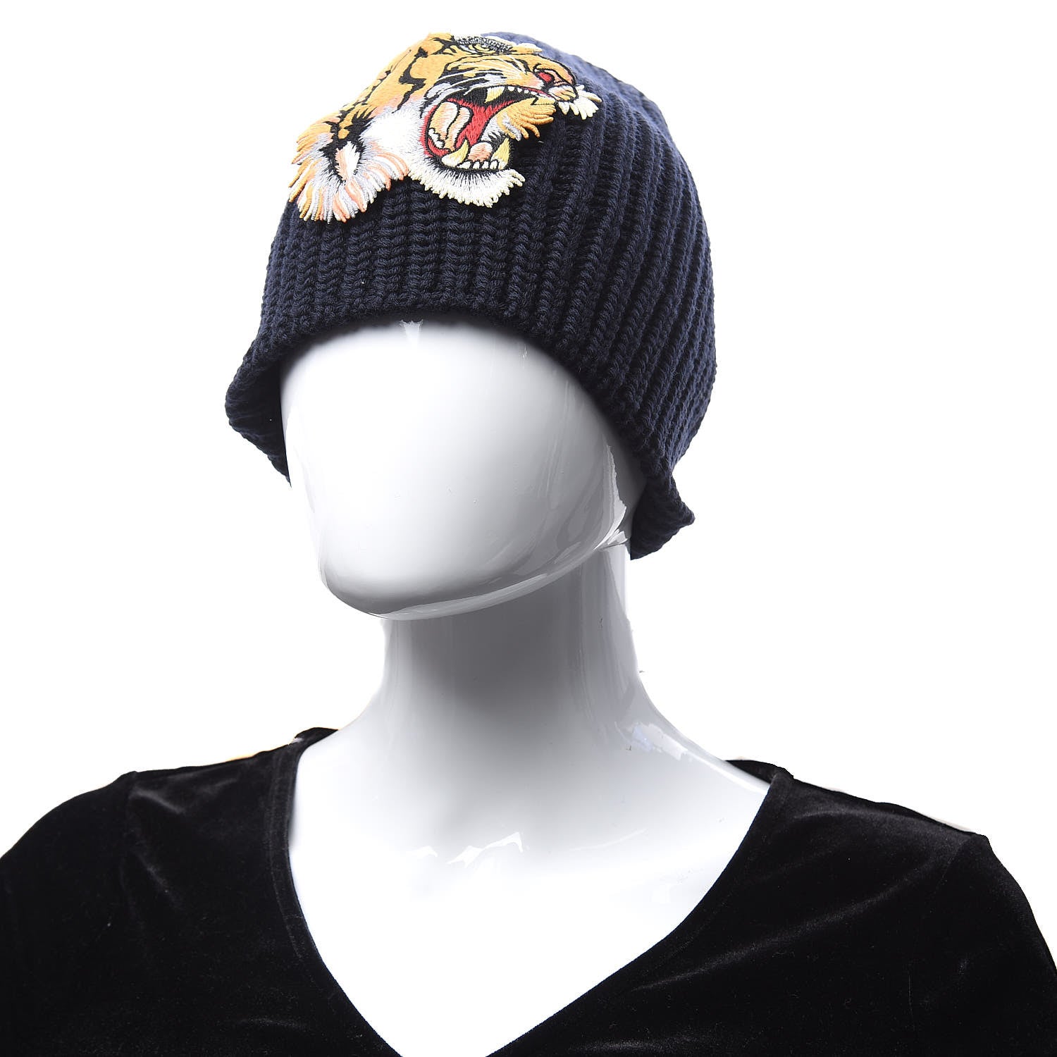 Gucci Wool Embroidered Tiger Knit Beanie Hat M Black 2 of 5