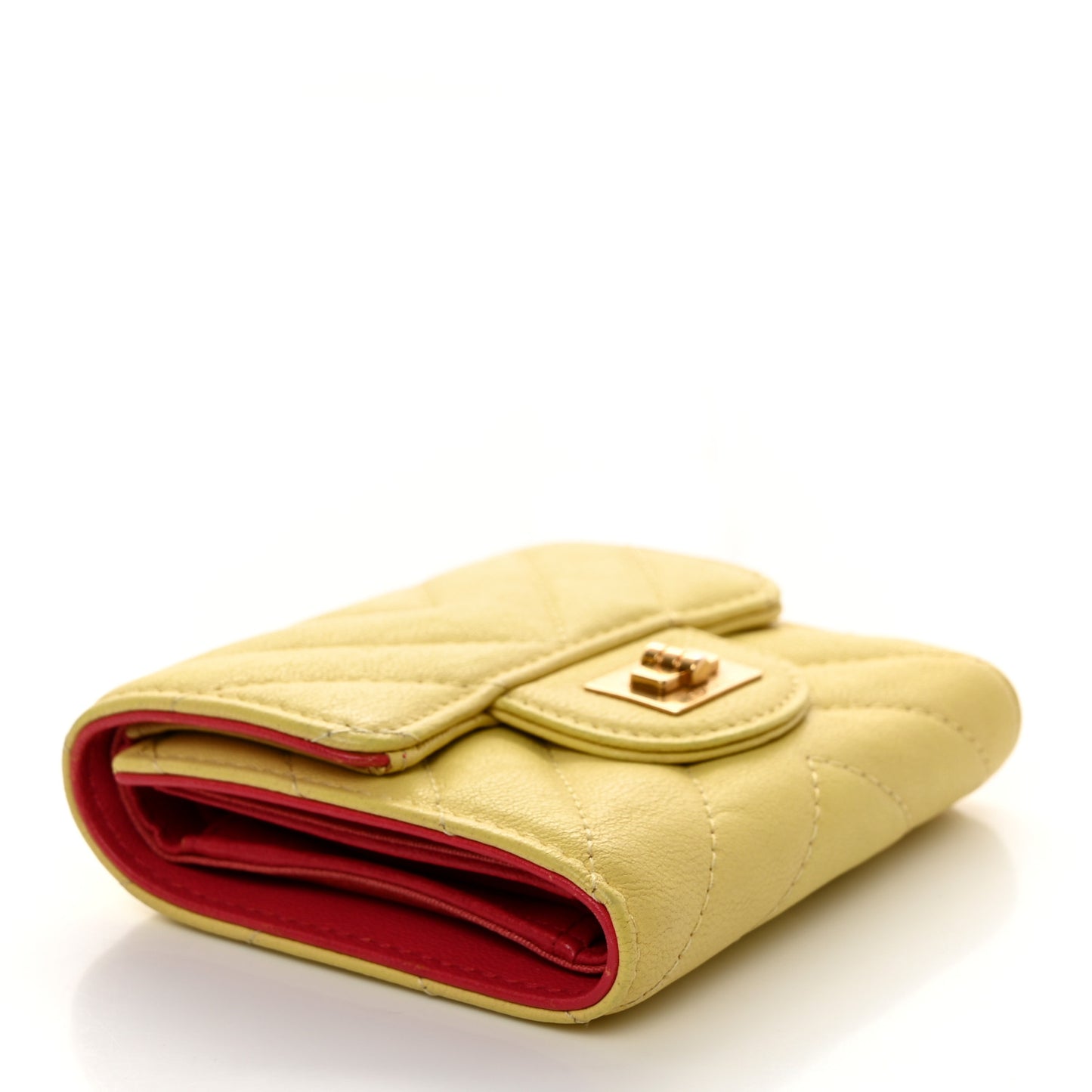 Sheepskin Chevron Quilted Reissue Compact Wallet Yellow