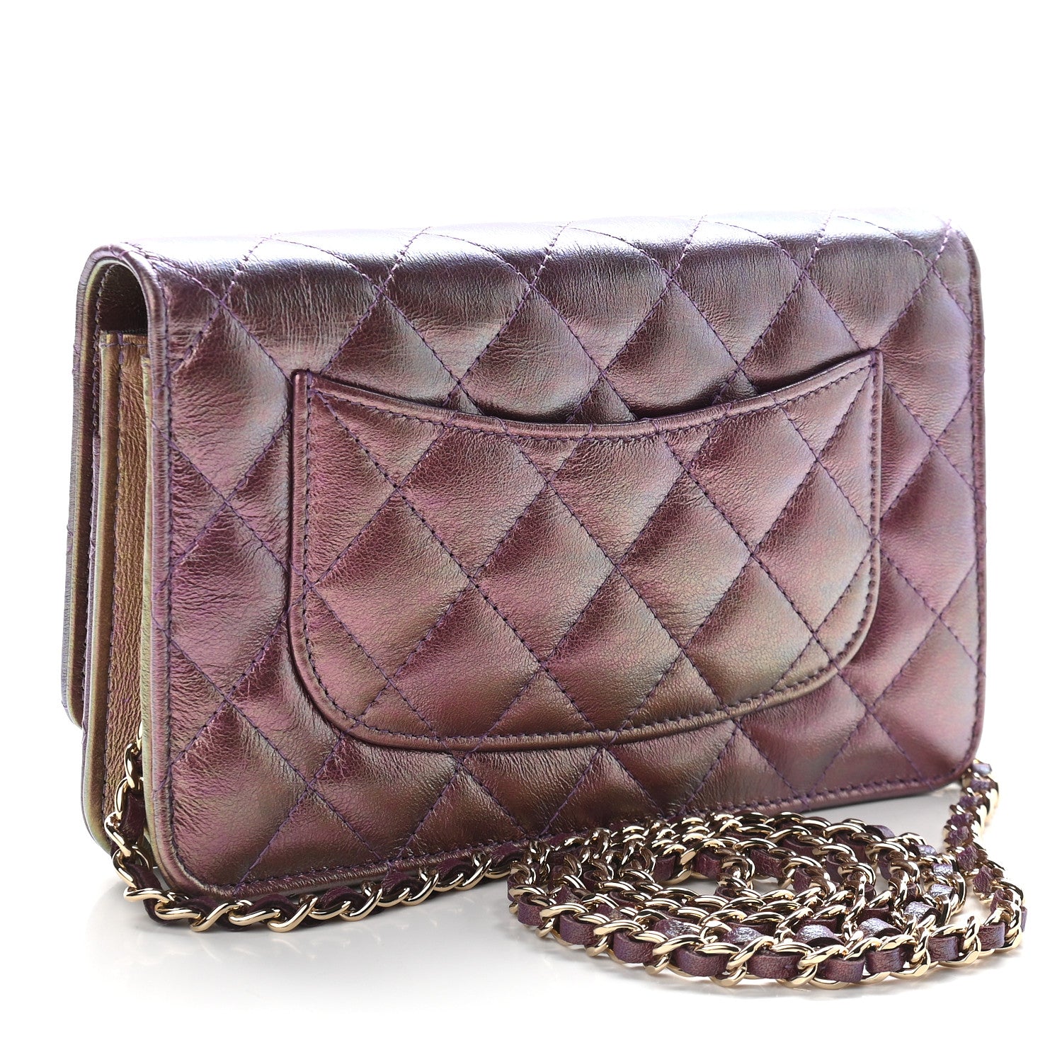 Chanel Iridescent Lambskin Quilted Wallet On Chain WOC Dark Purple 2 of 9