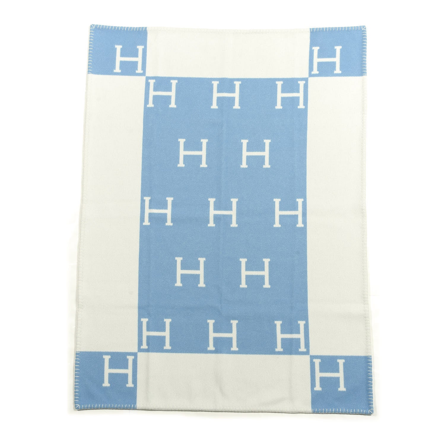Hermes Wool Cashmere Avalon Baby Blanket Bleu Genievre White 1 of 2