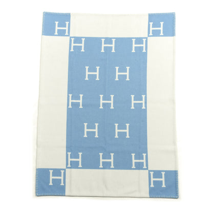 Hermes Wool Cashmere Avalon Baby Blanket Bleu Genievre White 1 of 2