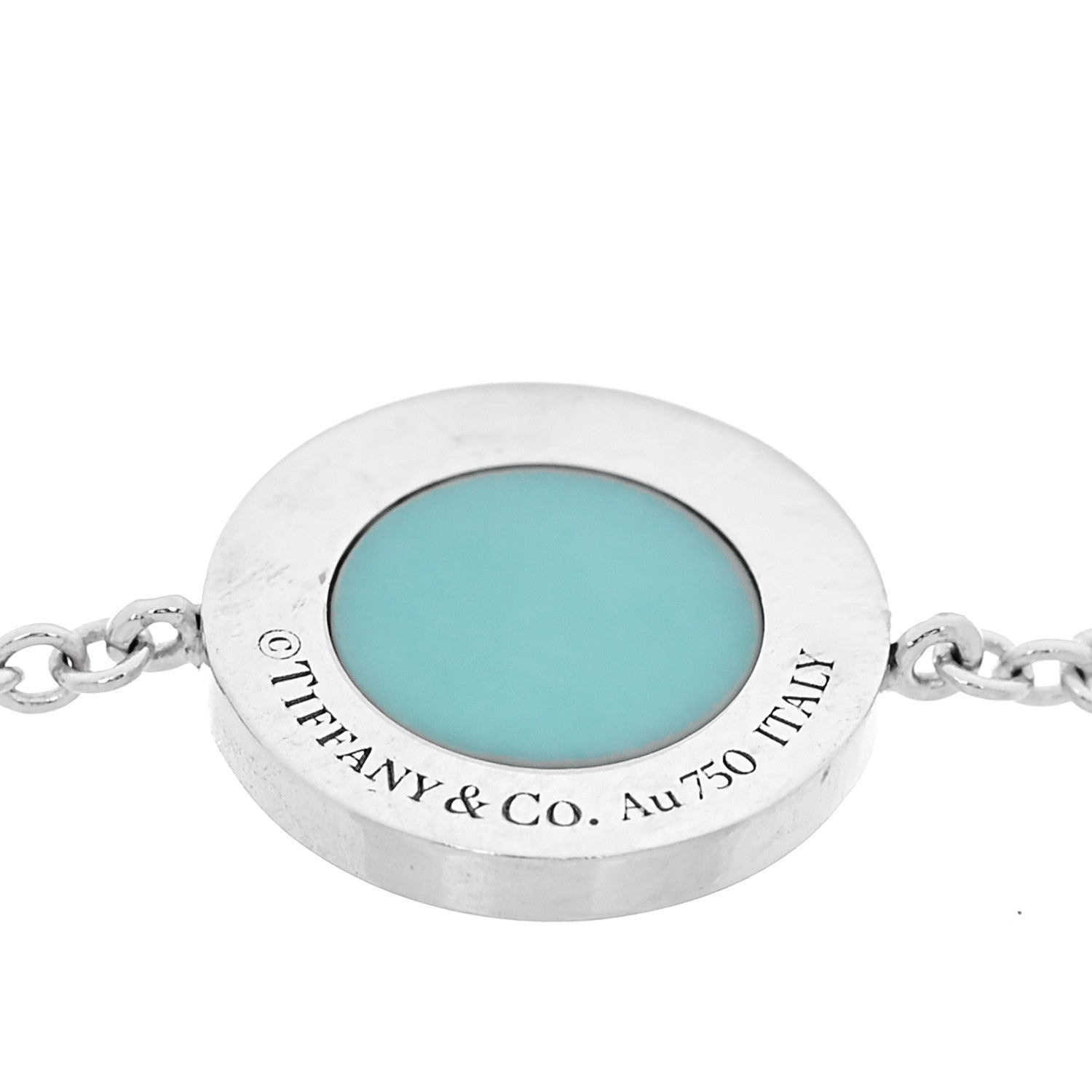 Tiffany 18K White Gold Diamond Turquoise T Circle Bracelet 6 of 7