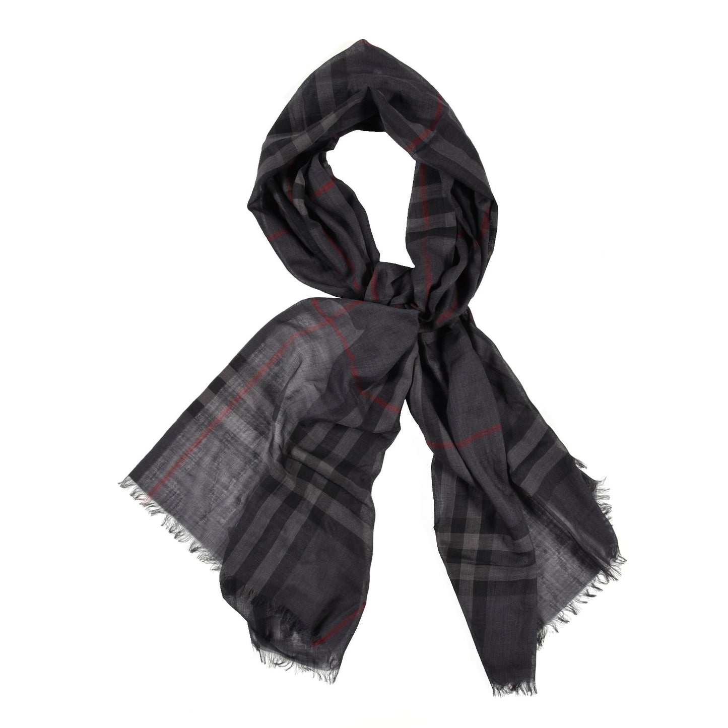 Wool Silk London Check Lightweight Square Scarf Grey