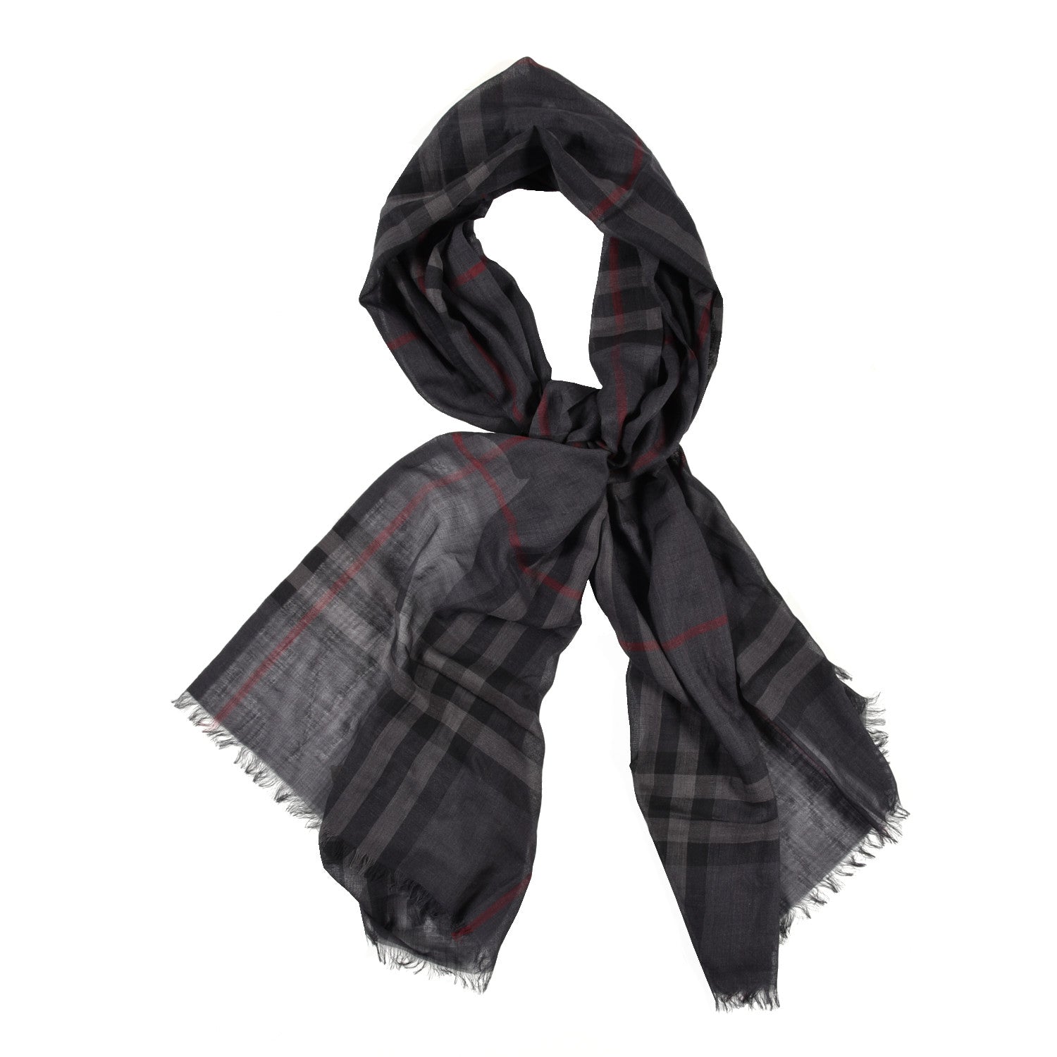 Burberry Wool Silk London Check Lightweight Square Scarf Grey 1 of 4