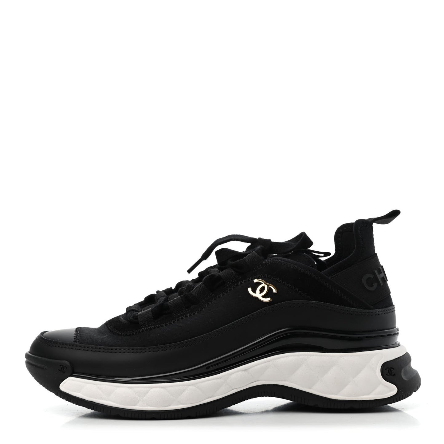 Velvet Calfskin Mixed Fibers CC Sneakers 37 Black