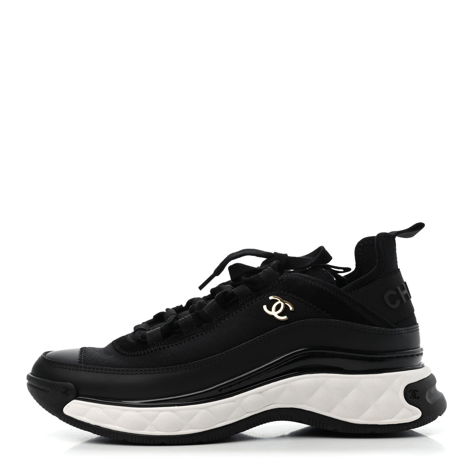 Chanel Velvet Calfskin Mixed Fibers CC Sneakers 37 Black 1 of 4