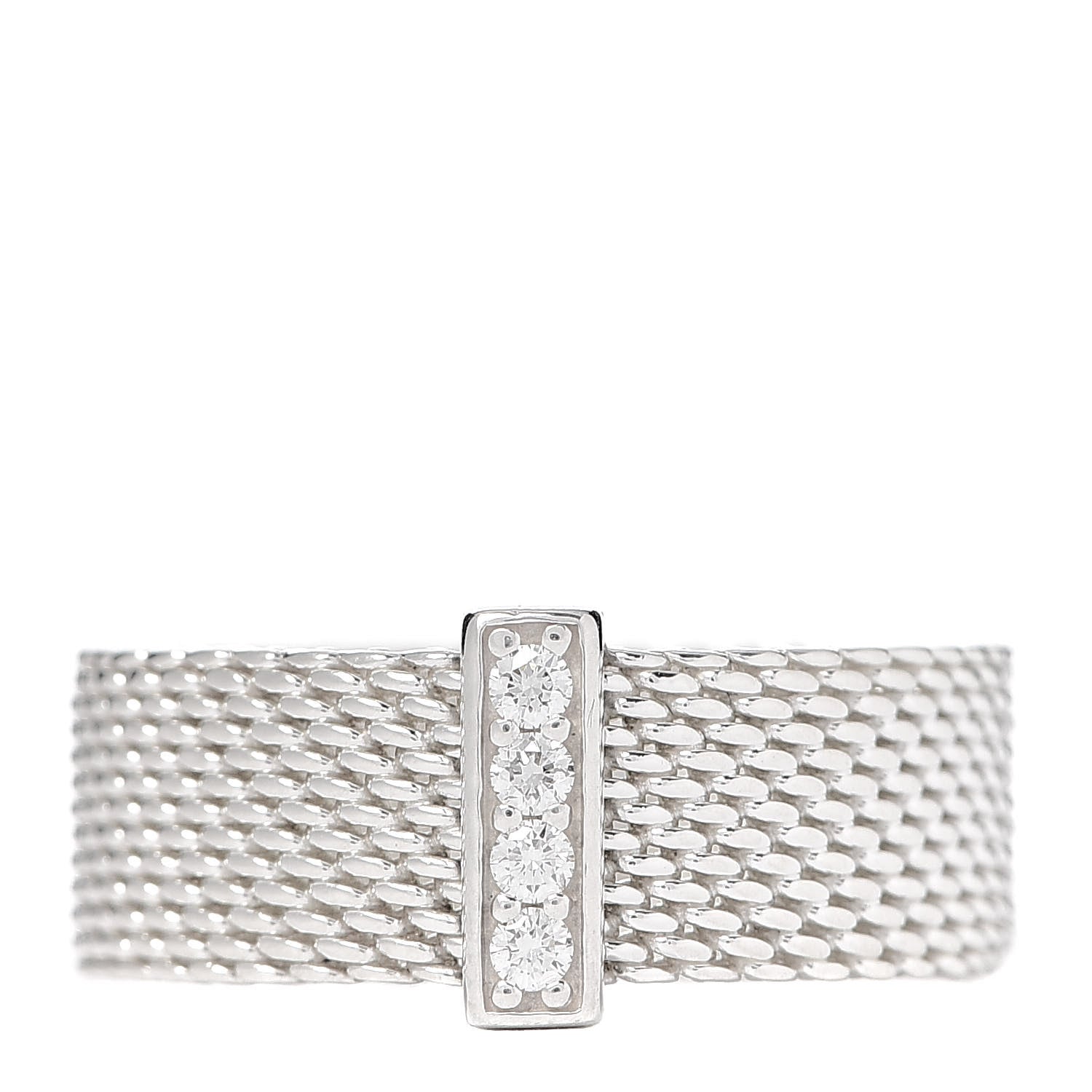 Tiffany Sterling Silver Diamond Somerset Mesh Ring 51 5.75 1 of 4