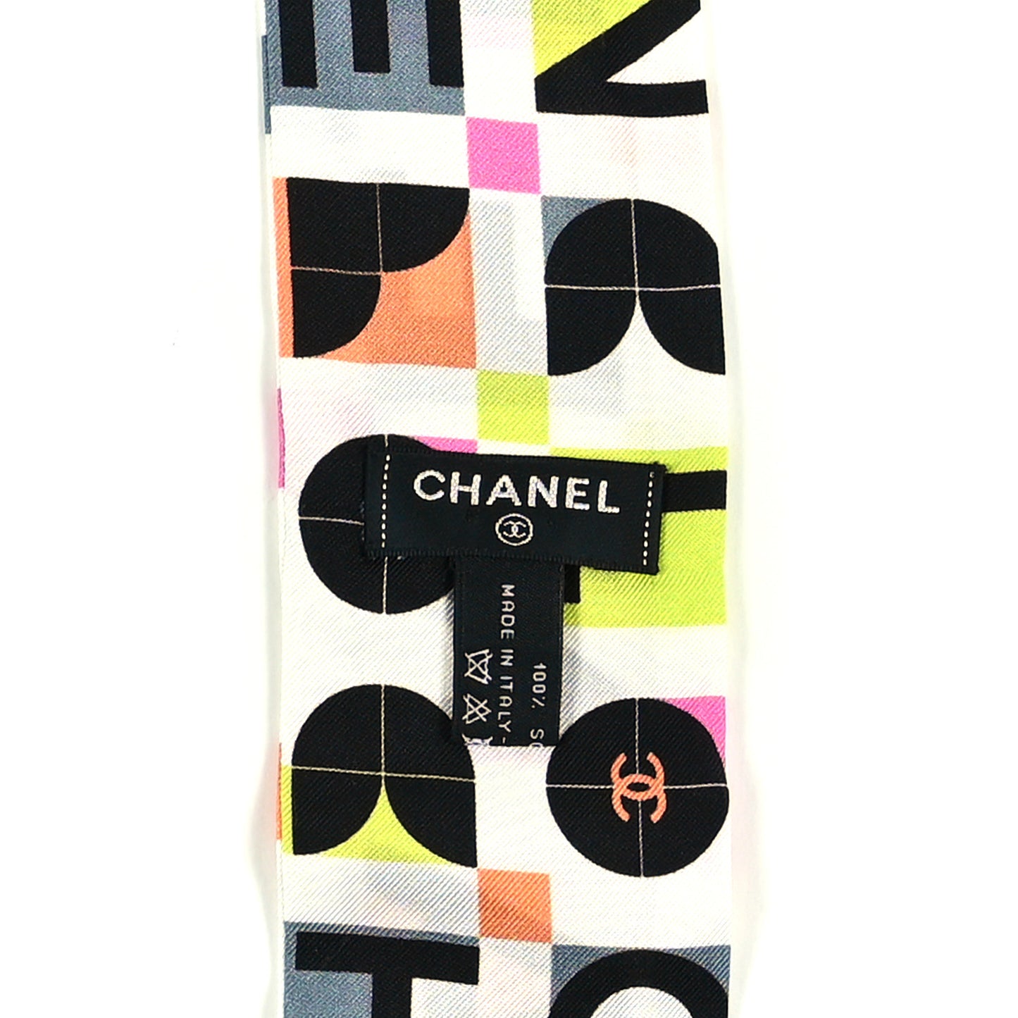 Silk Logo Slim Bandeau Scarf White Black Orange