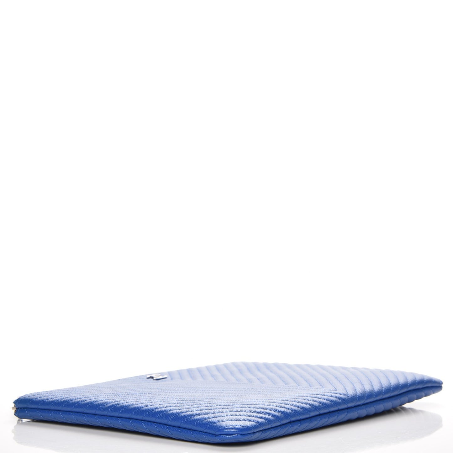 Caviar Chevron Quilted Medium Cosmetic Case Blue