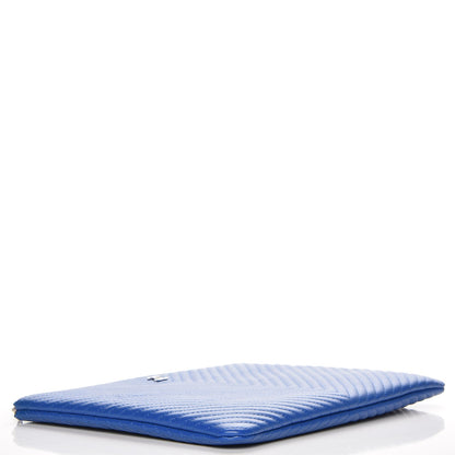Chanel Caviar Chevron Quilted Medium Cosmetic Case Blue 4 of 8