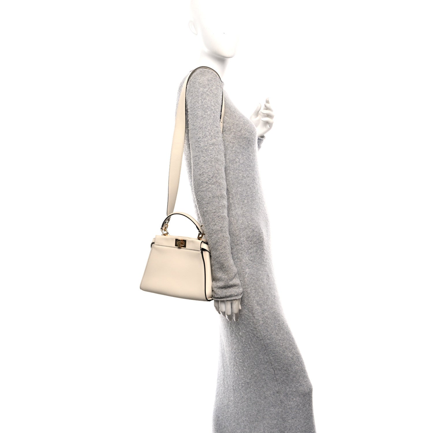 Fendi Vitello Seta Suede FF Mini Peekaboo Iconic Satchel Uovo Sigaro Marrone 2 of 14