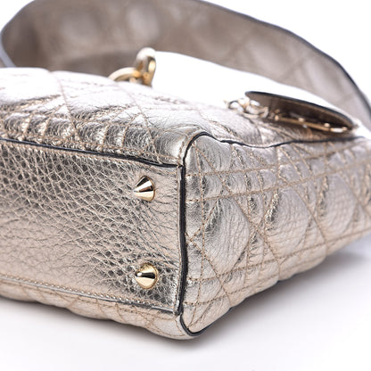 Christian Dior Metallic Grained Calfskin Cannage Small Supple Lady Dior Pale Gold 9 of 12