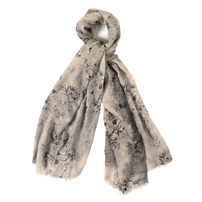 Alexander McQueen Cashmere Silk Floral Print Scarf Black White 1 of 5