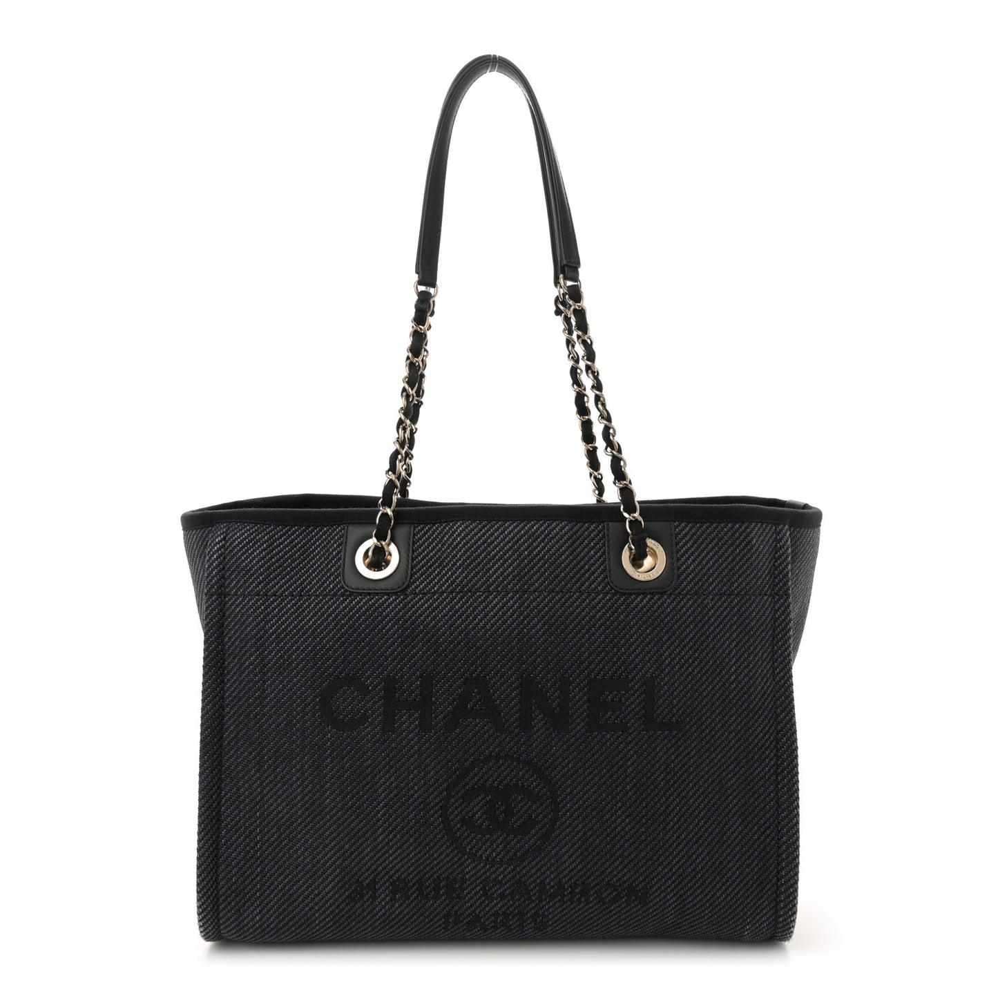 Mixed Fibers Calfskin Small Deauville Tote Black