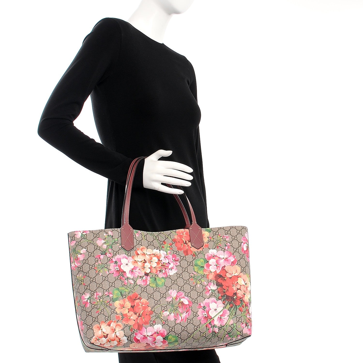 Gucci GG Supreme Monogram Blooms Medium Reversible Tote Beige Multicolor Dry Rose 2 of 11