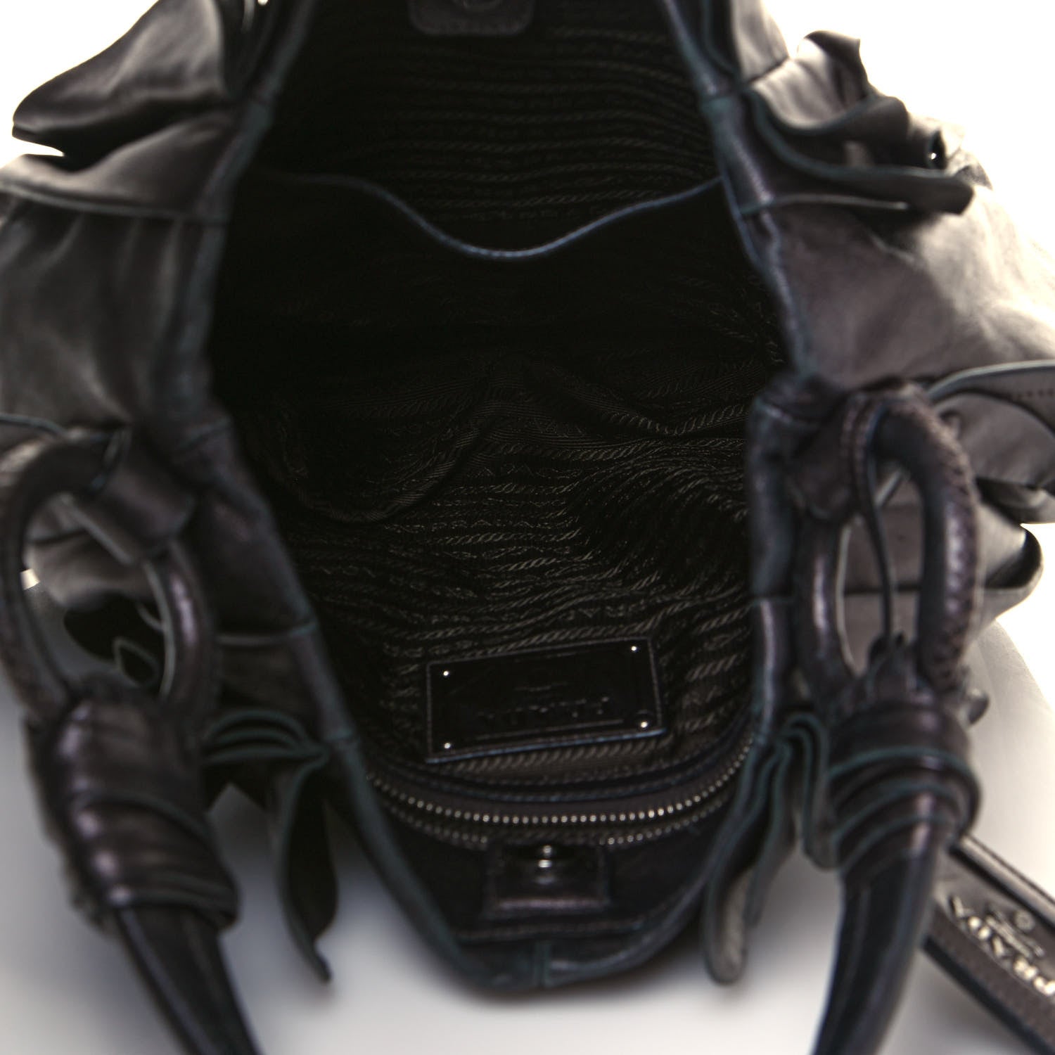 Prada Metallic Nappa Ruffle Hobo Grafite Mordore 4 of 15