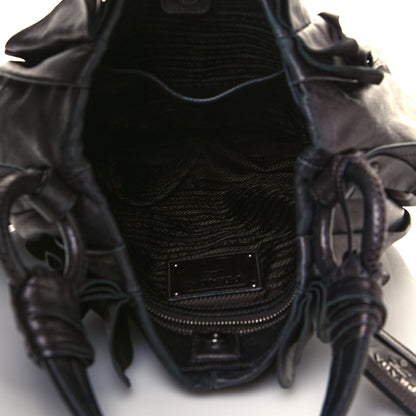 Prada Metallic Nappa Ruffle Hobo Grafite Mordore 4 of 15