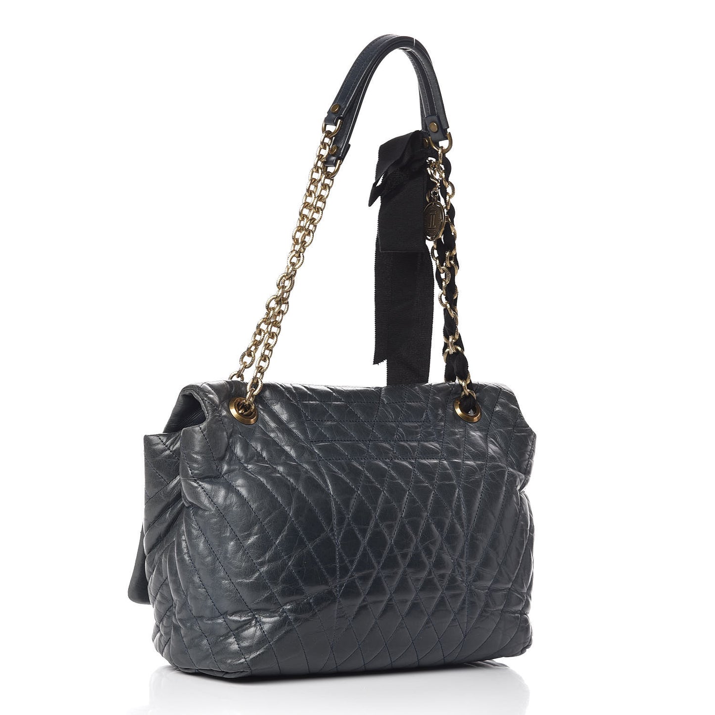 Calfskin Quilted Large Happy Shoulder Bag Grey