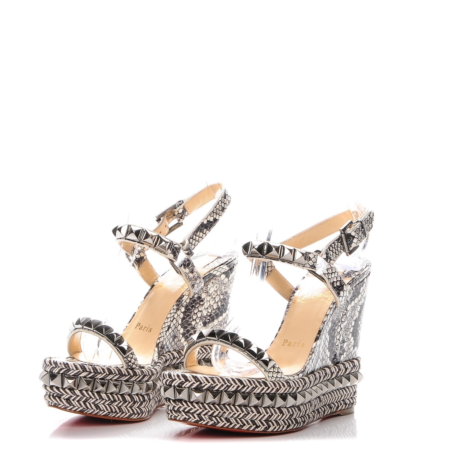 Christian Louboutin Watersnake Print Cataclou 120 Wedge Sandals 36 Roccia Gun Metal 2 of 8