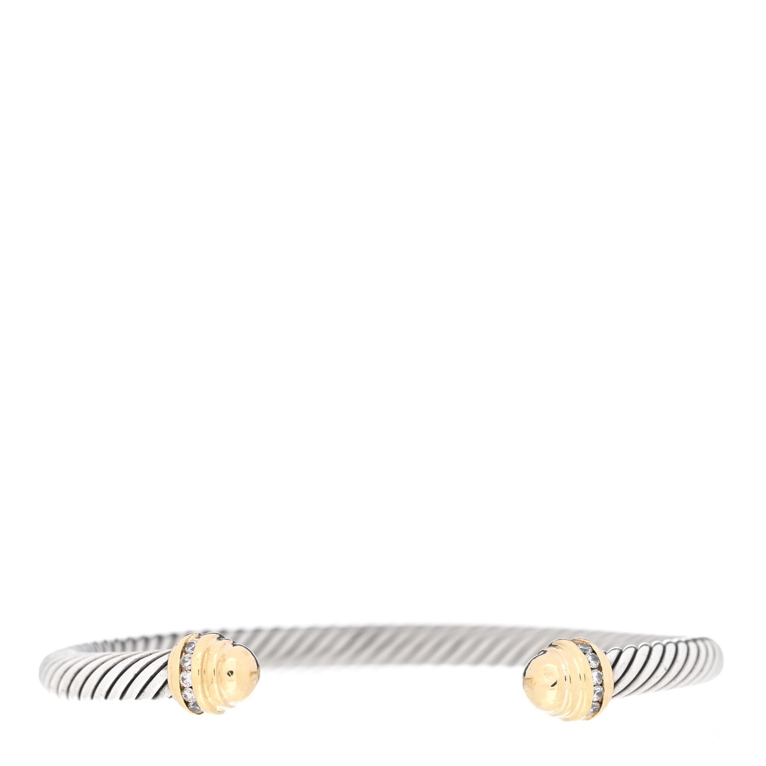 David Yurman Sterling Silver 18K Yellow Gold Diamond 5mm Cable Classics Bracelet 1 of 4