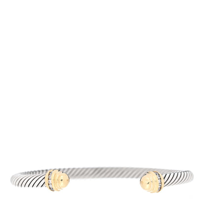 David Yurman Sterling Silver 18K Yellow Gold Diamond 5mm Cable Classics Bracelet 1 of 4