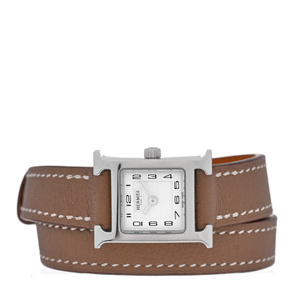 Hermes Stainless Steel Swift 17.2mm Heure H Hour Double Tour Quartz Watch Etoupe 2 of 5