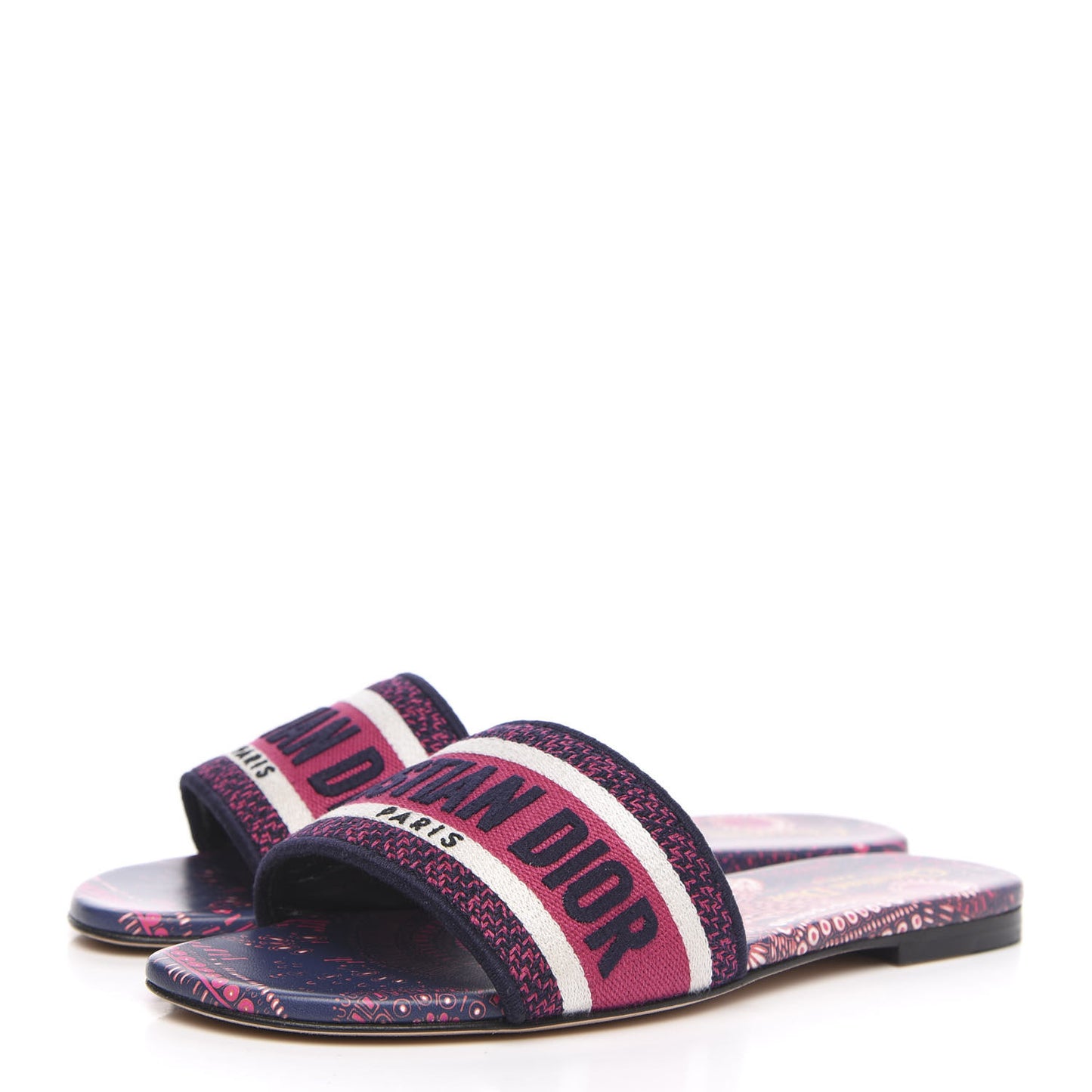 Canvas Embroidered Animals Dway Mules Slide Sandals 37 Deep Blue Fuchsia