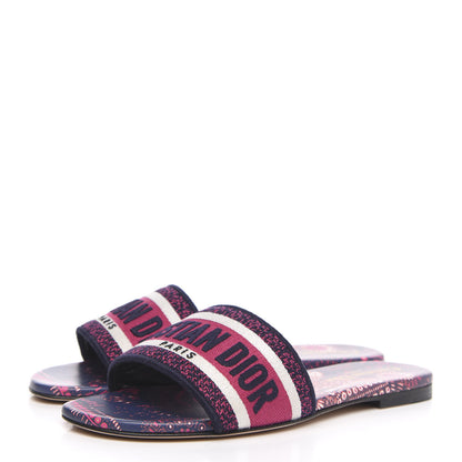 Christian Dior Canvas Embroidered Animals Dway Mules Slide Sandals 37 Deep Blue Fuchsia 3 of 8