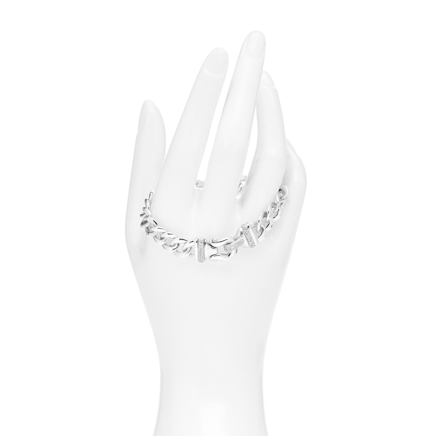 Sterling Silver Diamond 12mm Curb Link Buckle Bracelet