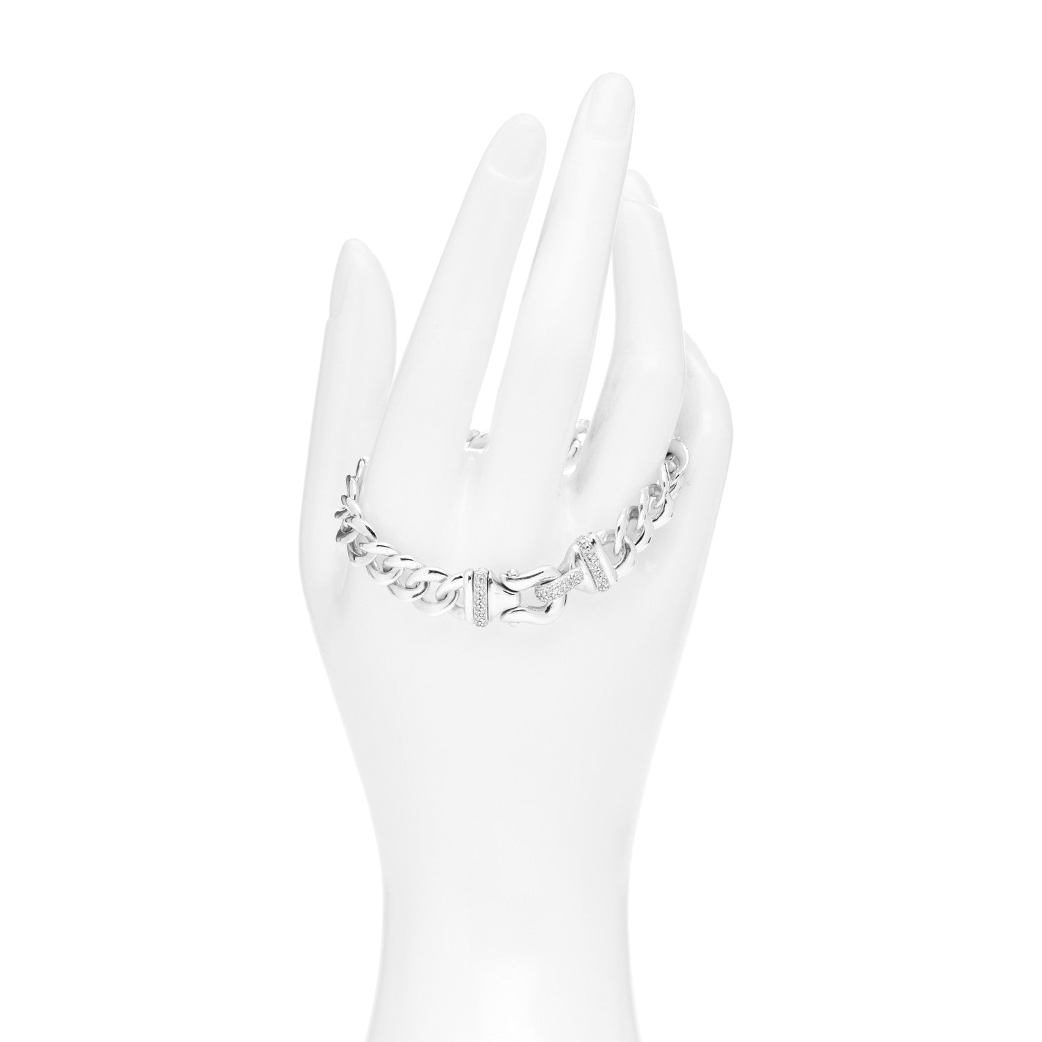 David Yurman Sterling Silver Diamond 12mm Curb Link Buckle Bracelet 2 of 4