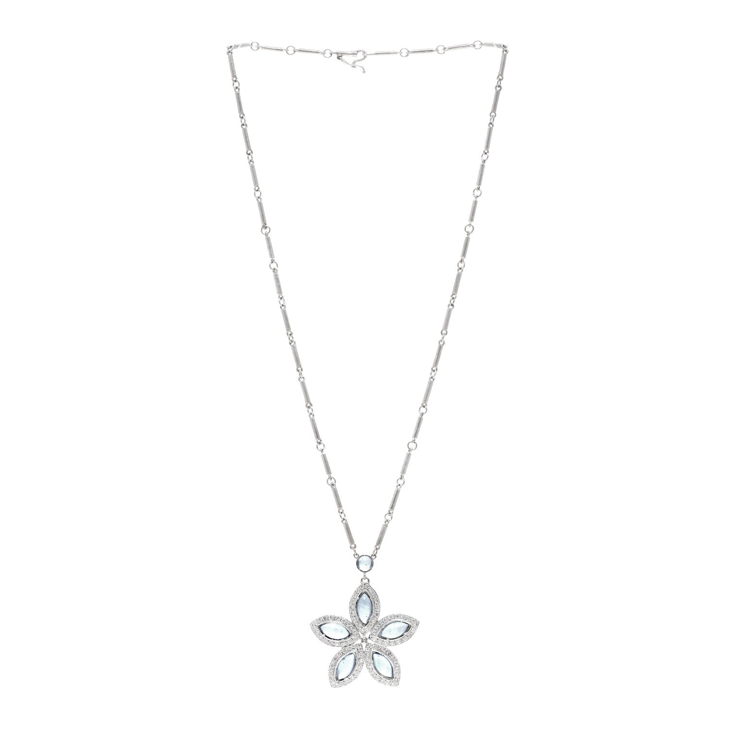 Irene Neuwirth 18K White Gold Aquamarine Diamond Flower Necklace 3 of 5