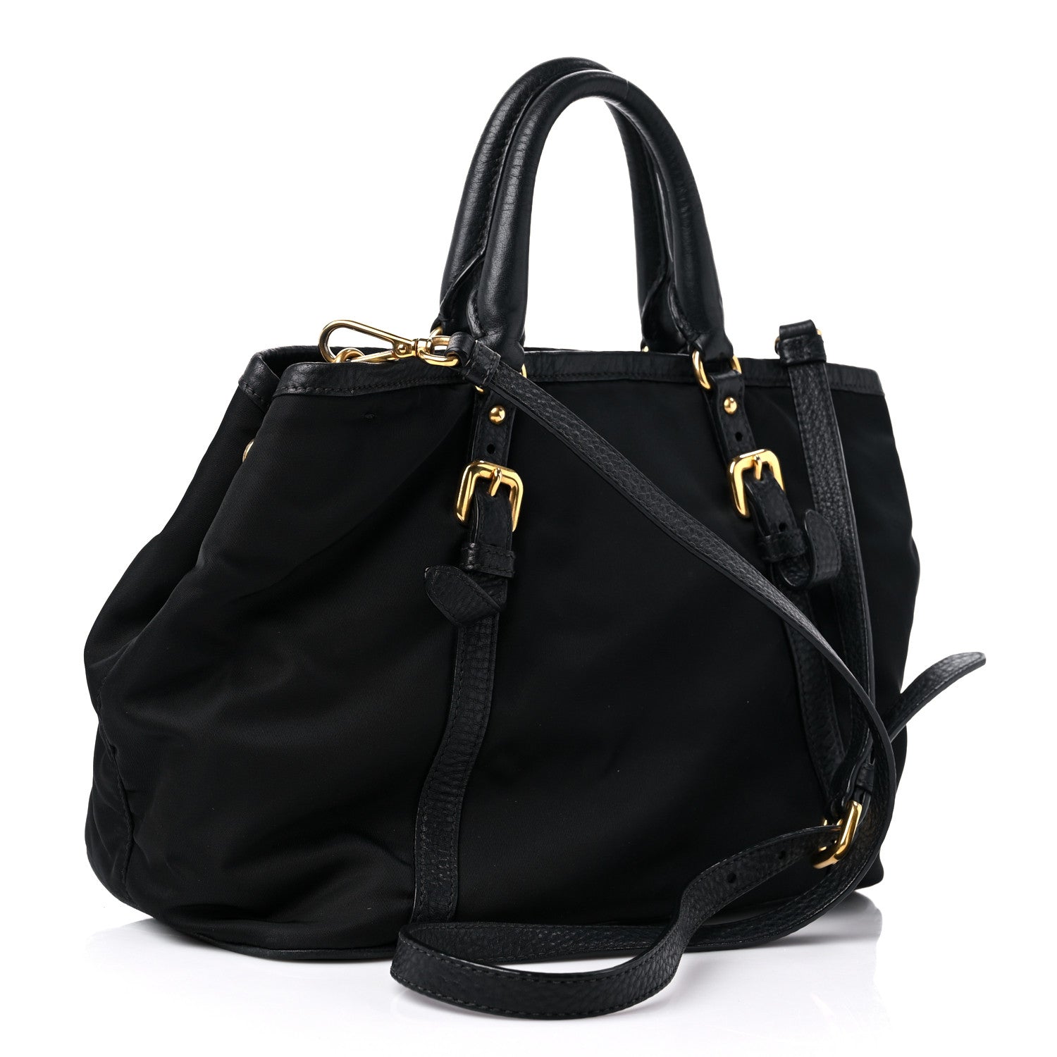 Prada Tessuto Nylon Vitello Daino Tote Black 3 of 12