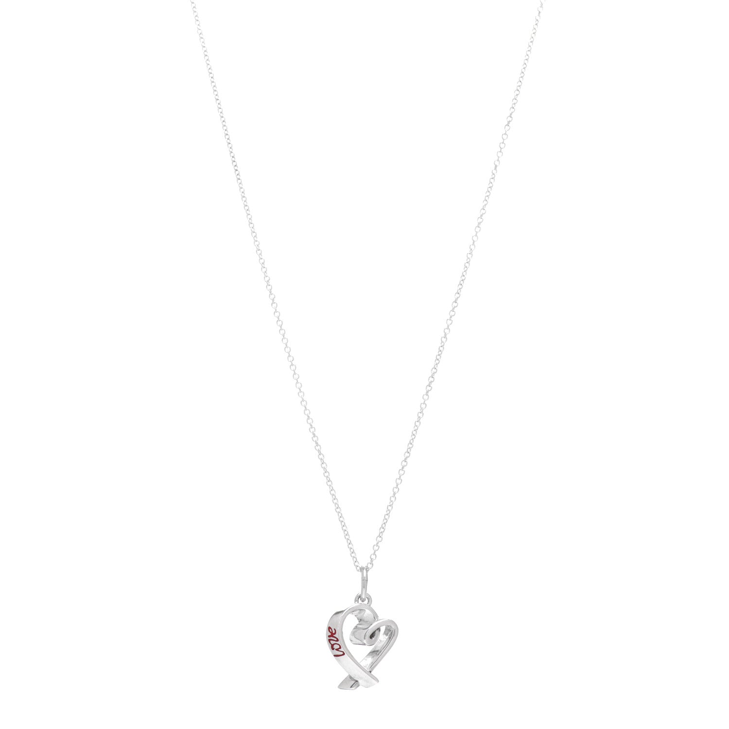 Tiffany Sterling Silver Enamel Paloma Picasso Love Loving Heart Pendant Necklace Red 1 of 4