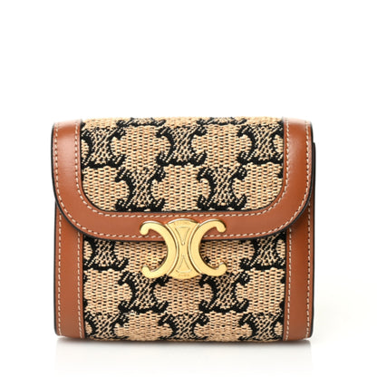 Celine Calfskin Triomphe Canvas Small Triomphe Wallet Natural Tan 1 of 7