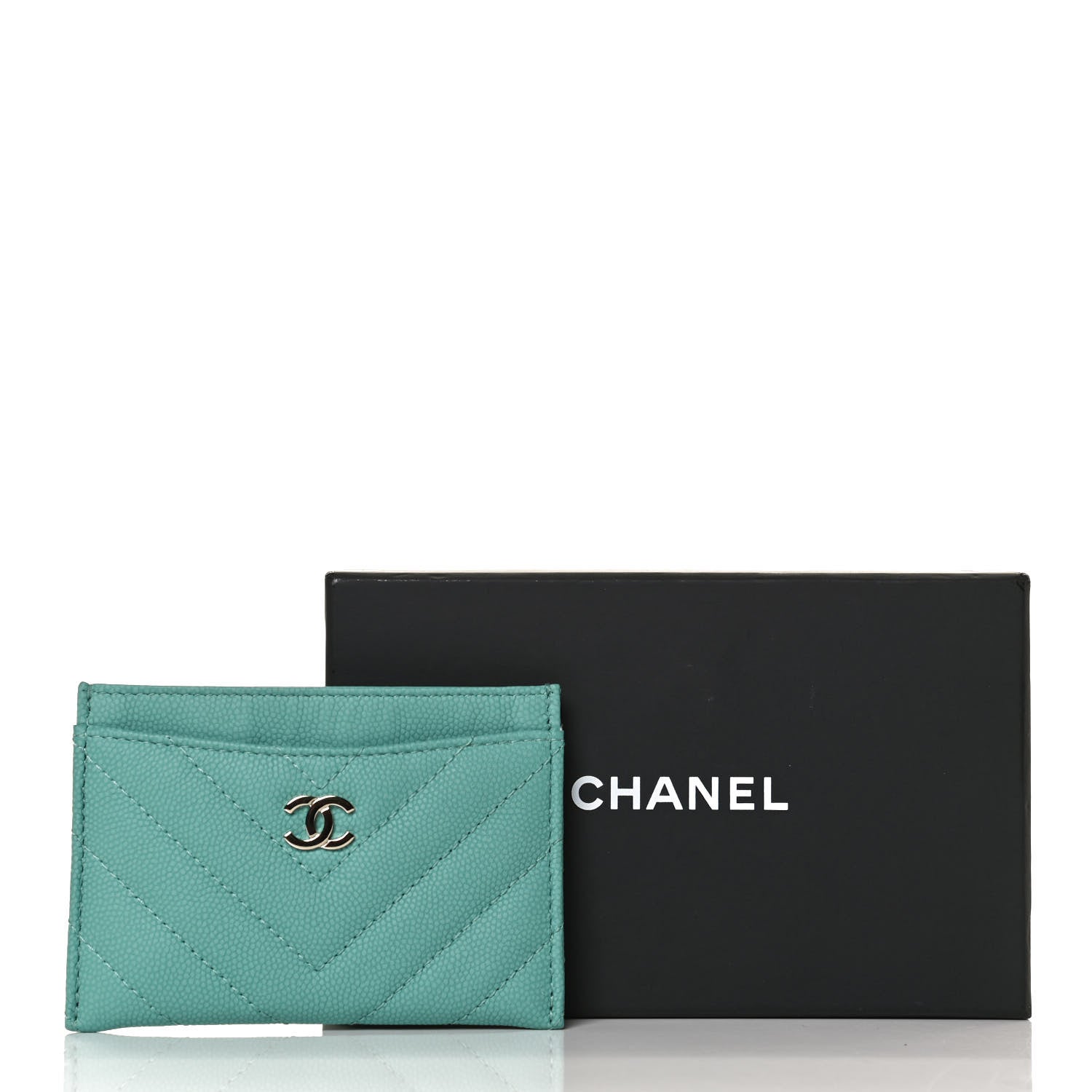 Chanel Caviar Chevron Quilted Card Holder Turquoise 8 of 8
