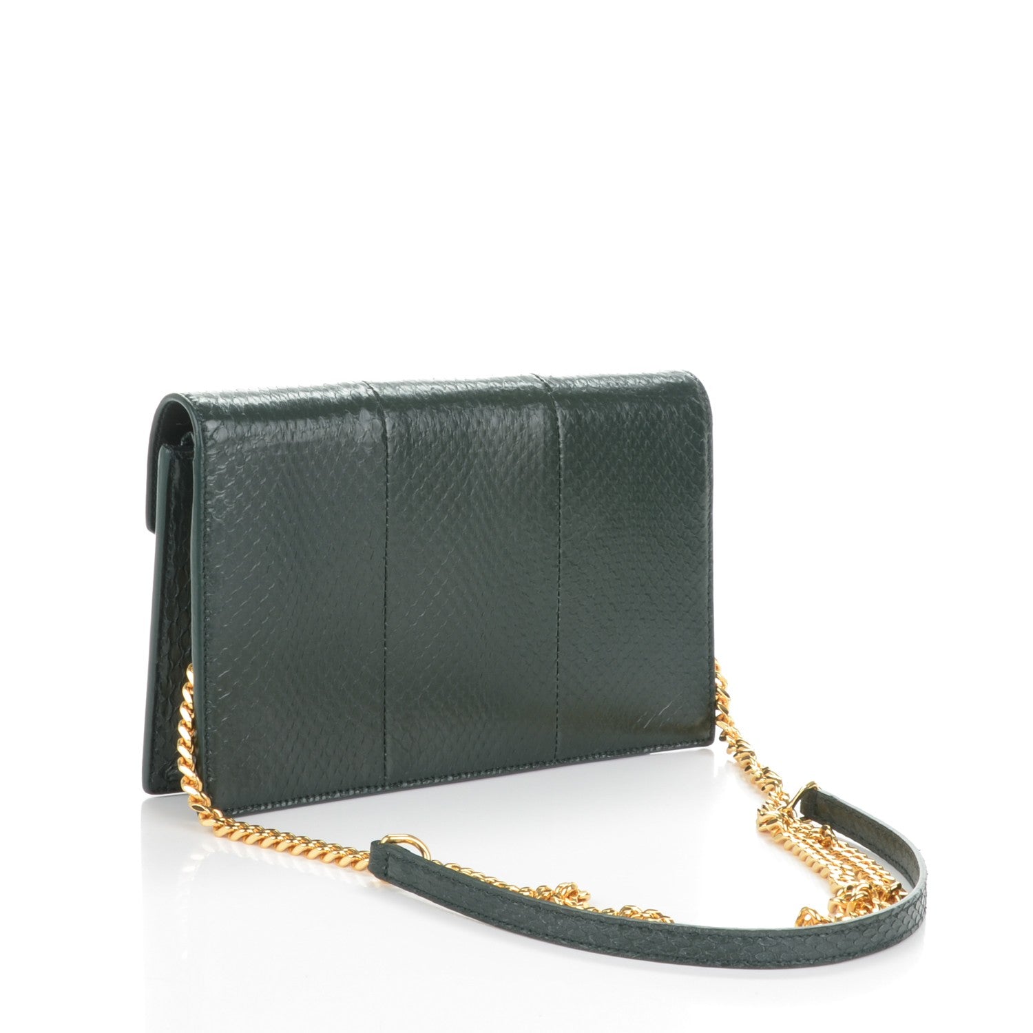 Saint Laurent Snakeskin Monogram Envelope Chain Wallet Dark Green 3 of 7