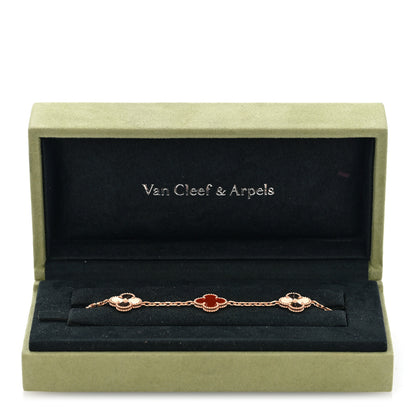 Van Cleef & Arpels 18K Rose Gold Carnelian 5 Motifs Guilloche Vintage Alhambra Bracelet 4 of 4