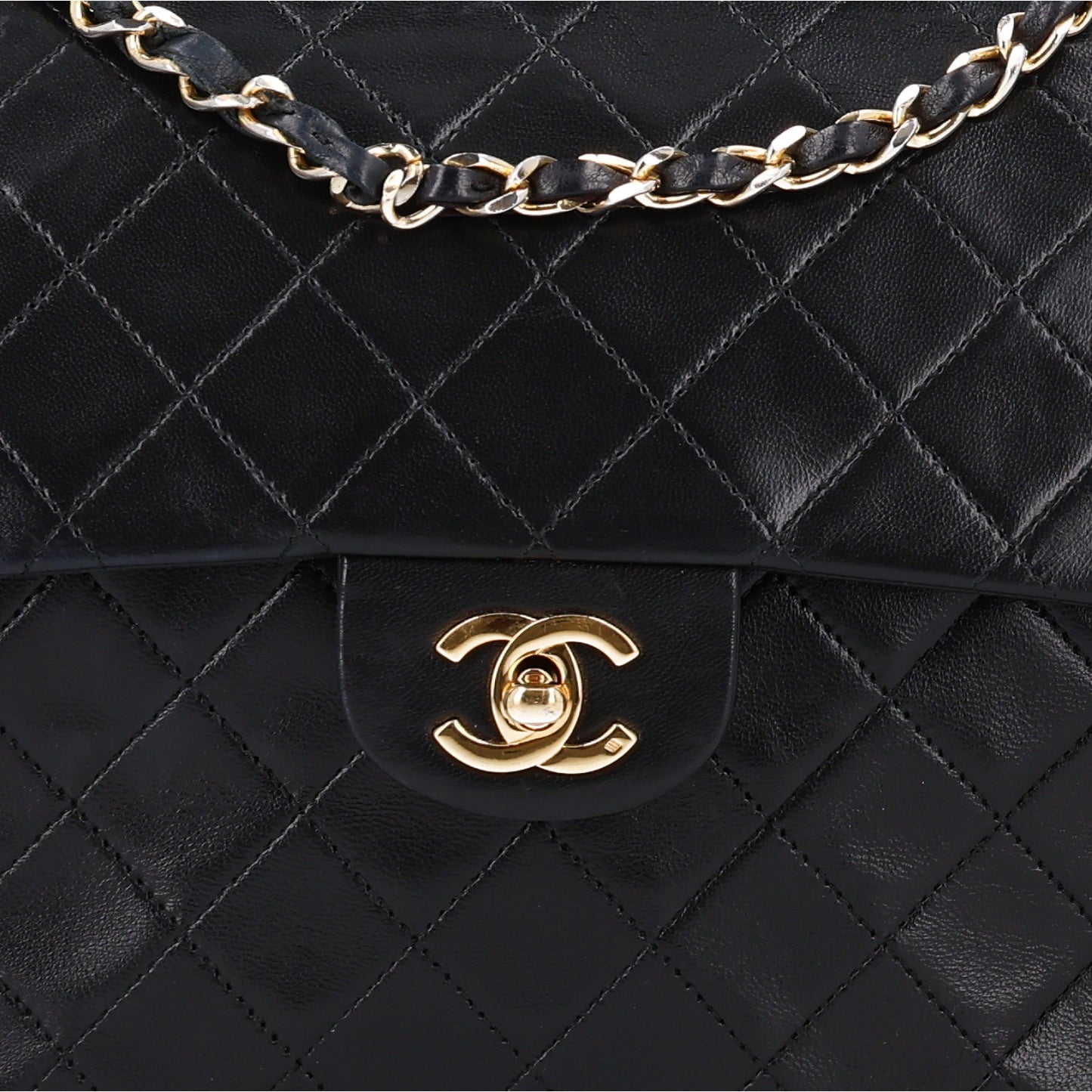 Lambskin Quilted Medium Double Flap Black