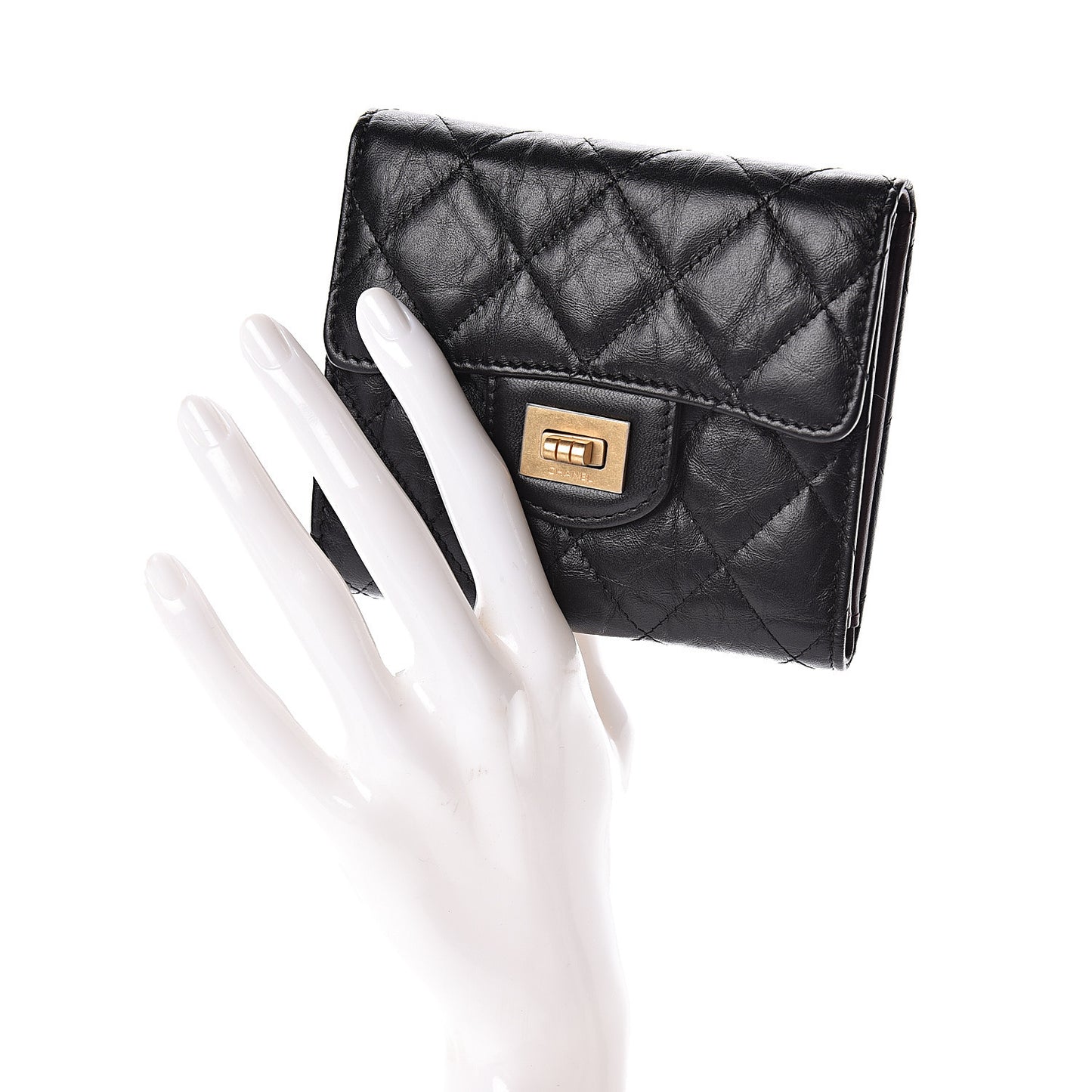 Aged Calfskin Quilted Reissue Compact Wallet Black