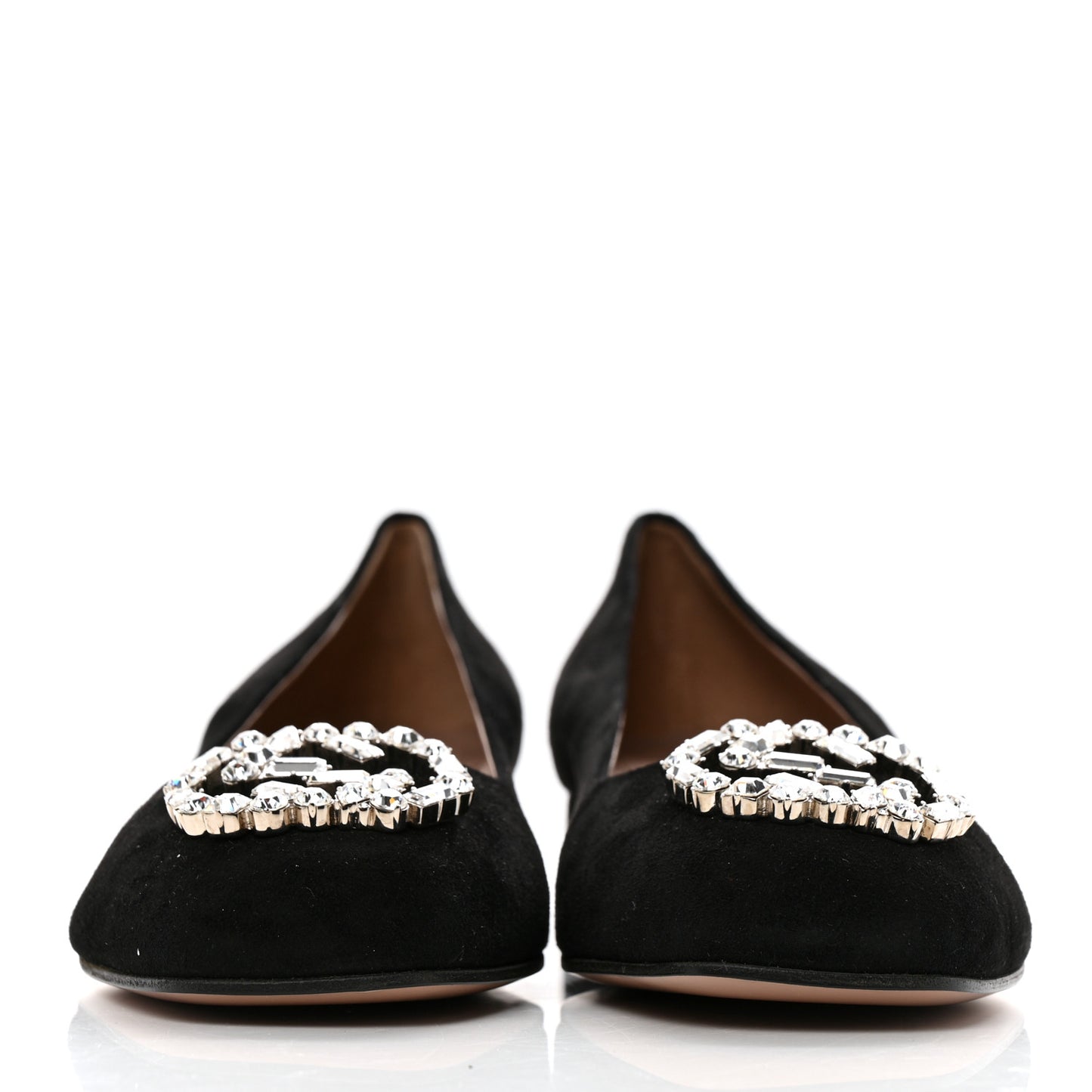 Suede Crystal Interlocking G Low Heel Pumps 39 Black