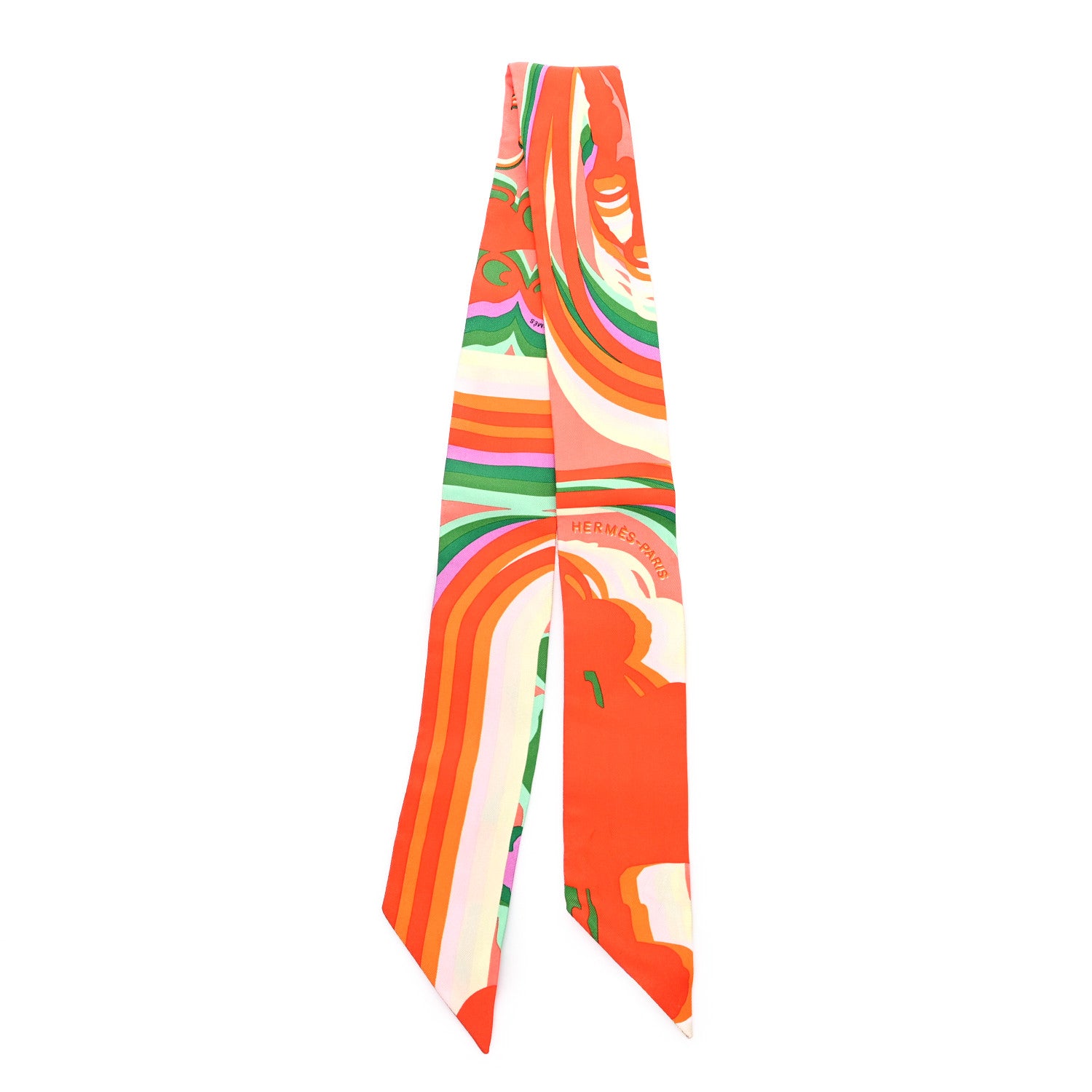 Hermes Silk Brides De Gala Shadow Twilly Orange Vert Corail 2 of 3
