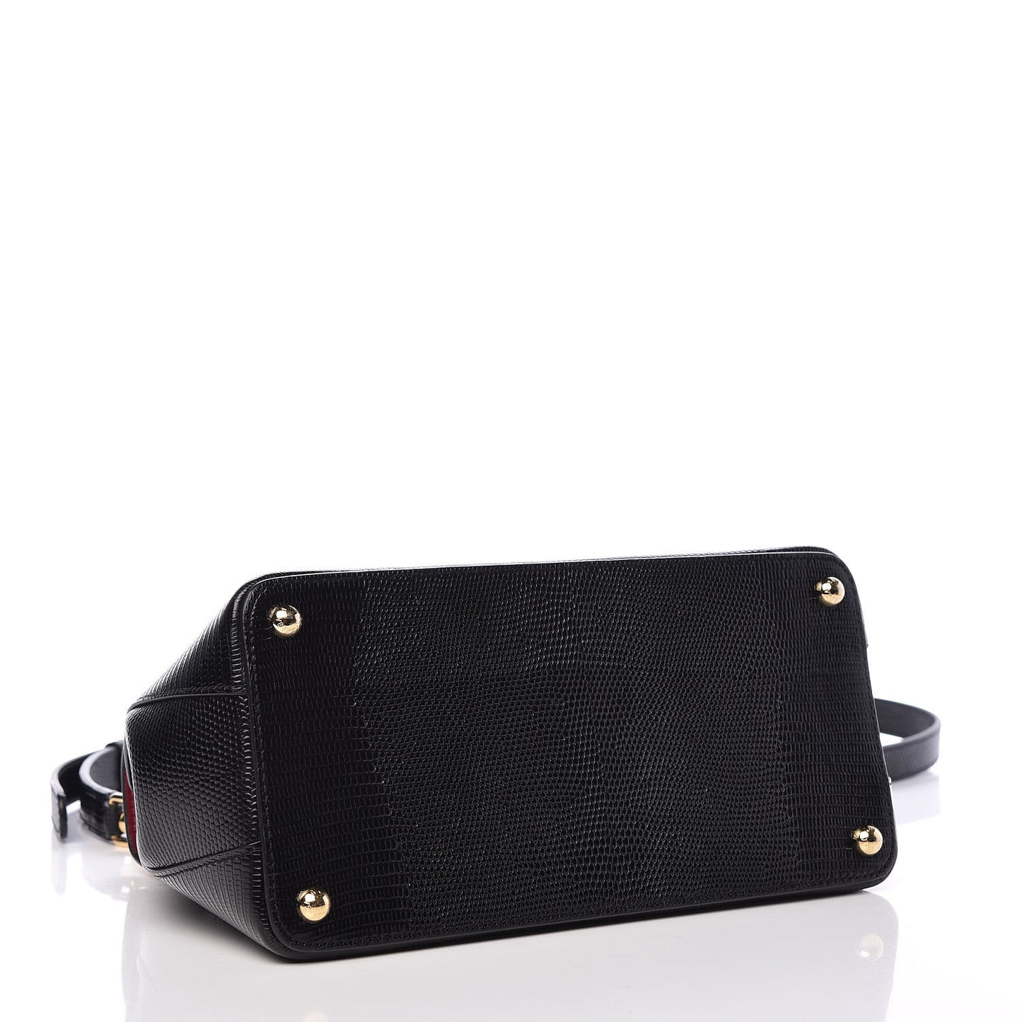 Iguana Calfskin Embossed Lucia Top Handle Bag Black