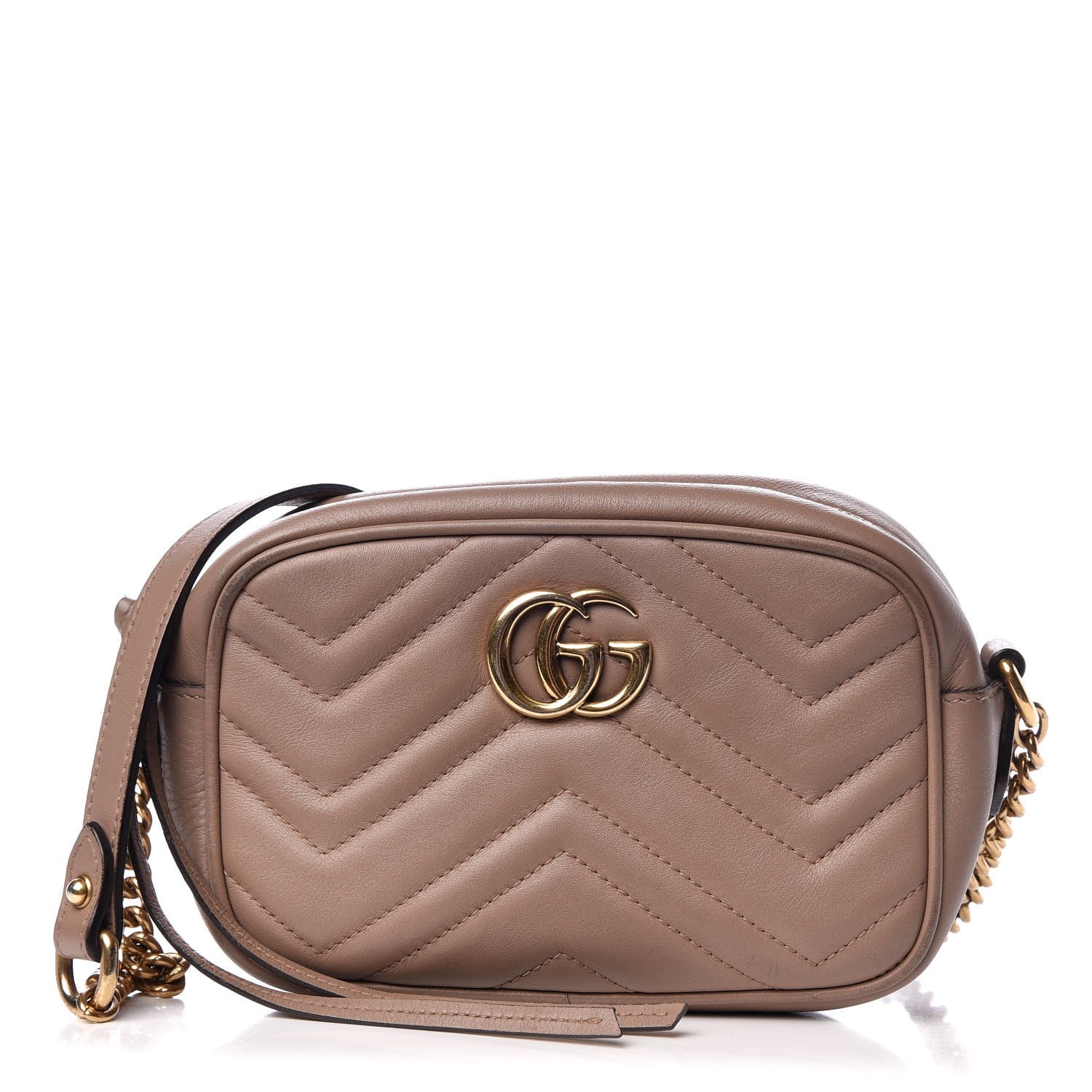 Gucci Calfskin Matelasse Mini GG Marmont Chain Shoulder Bag Nude 1 of 11