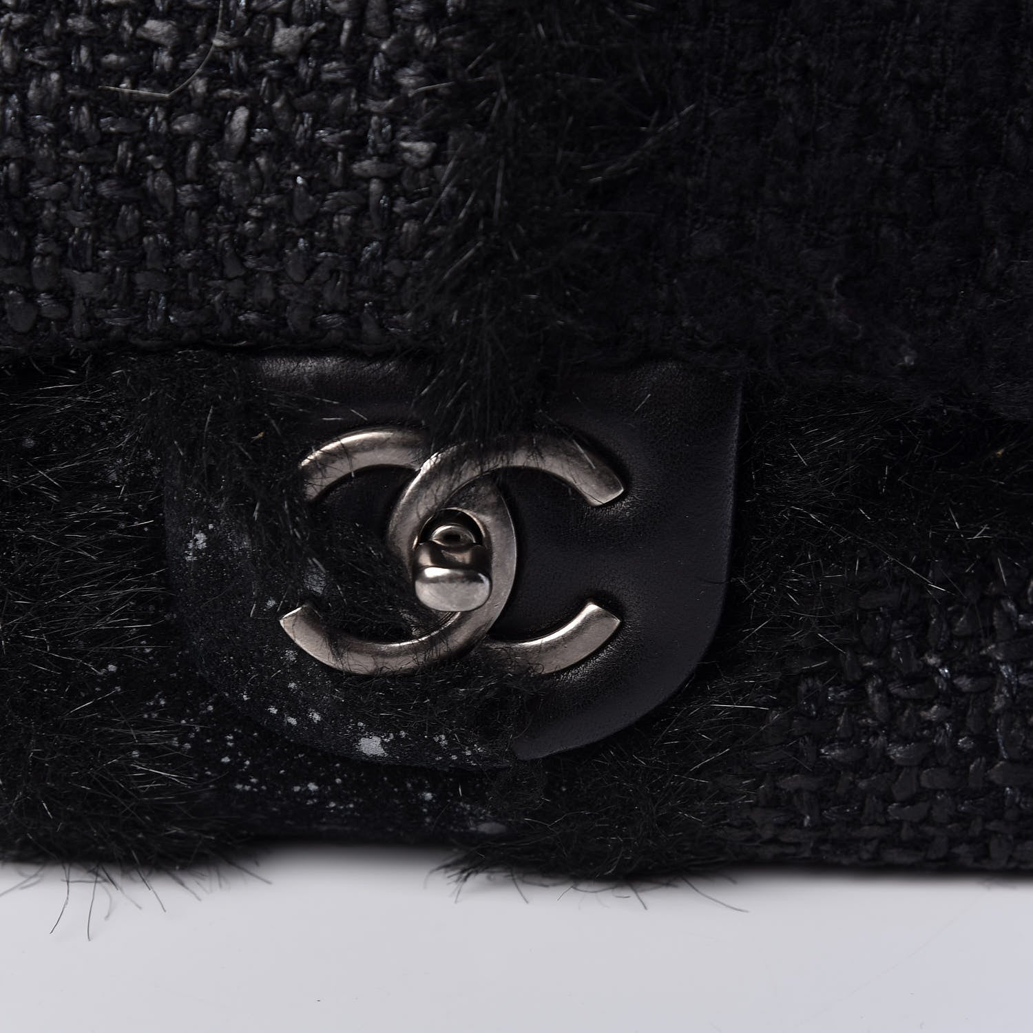 Chanel Tweed Faux Fur Patchwork Jumbo Single Flap Black 10 of 10