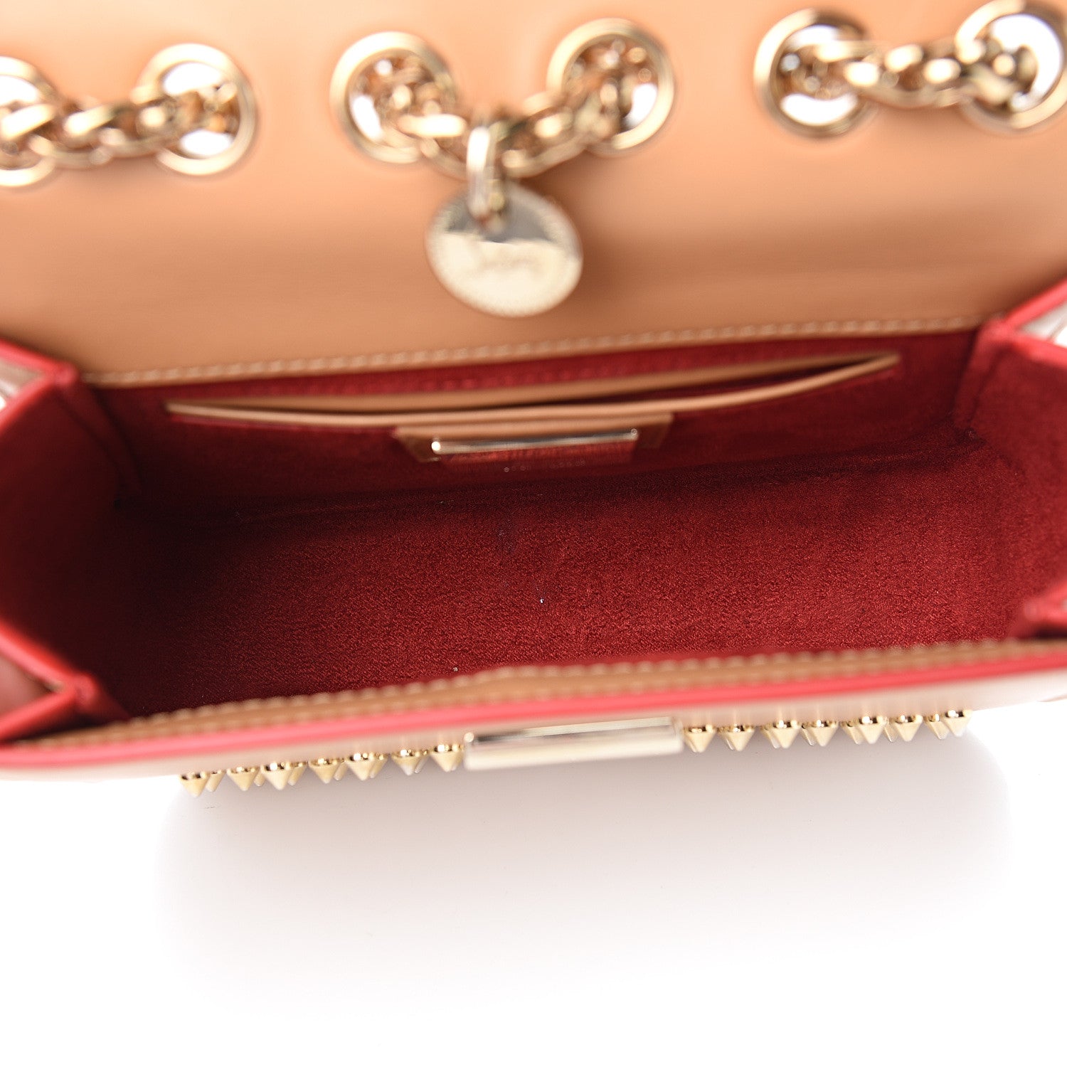 Christian Louboutin Calfskin Spikes Baby Sweet Charity Shoulder Bag Biscuit 4 of 8