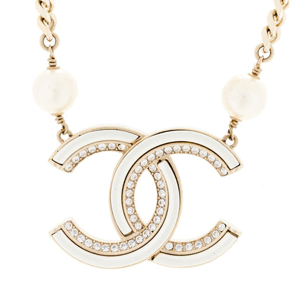 Chanel Crystal Pearl CC Necklace Gold 3 of 5